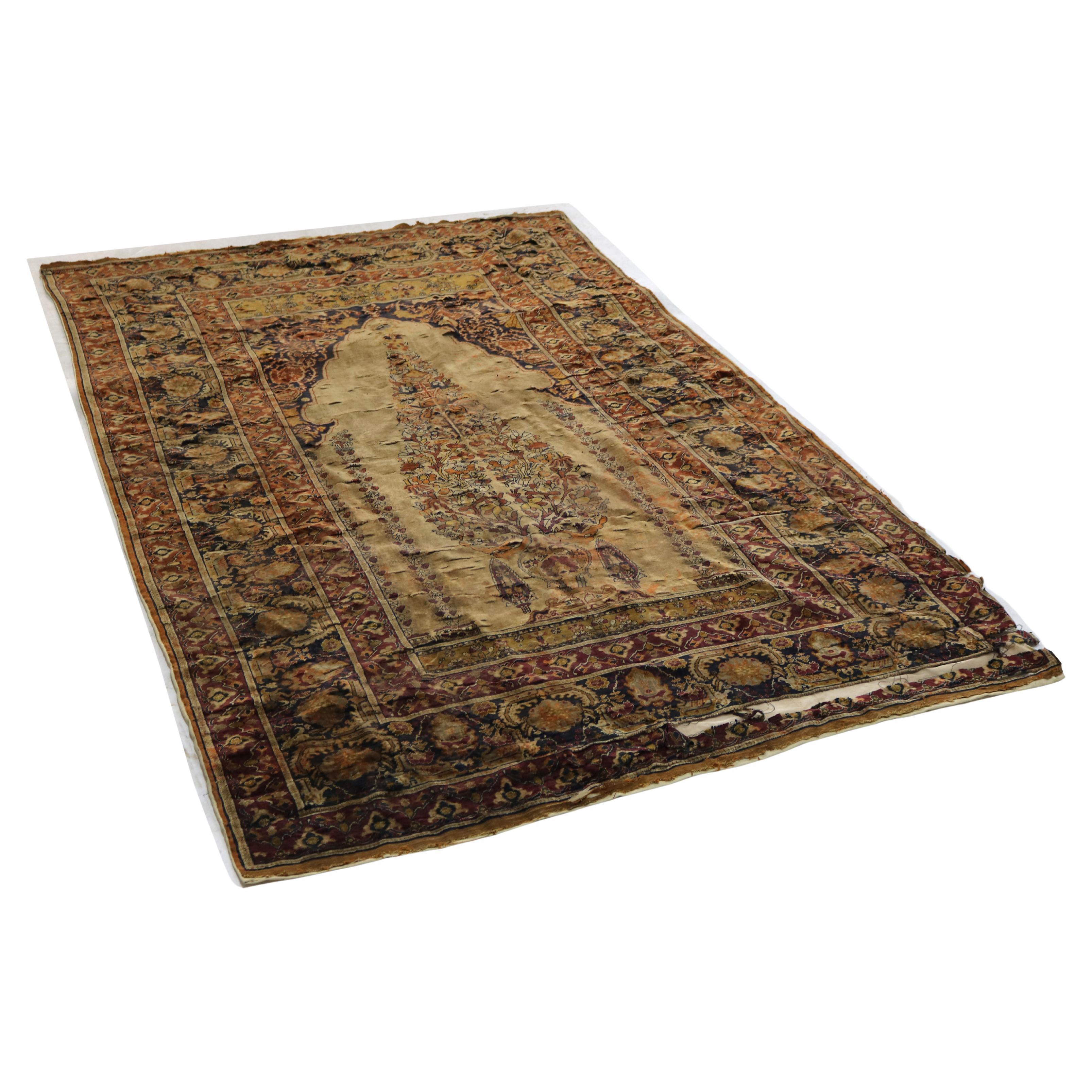 Antique Persian Silk Prayer Rug with Tree of Life 18thC For Sale