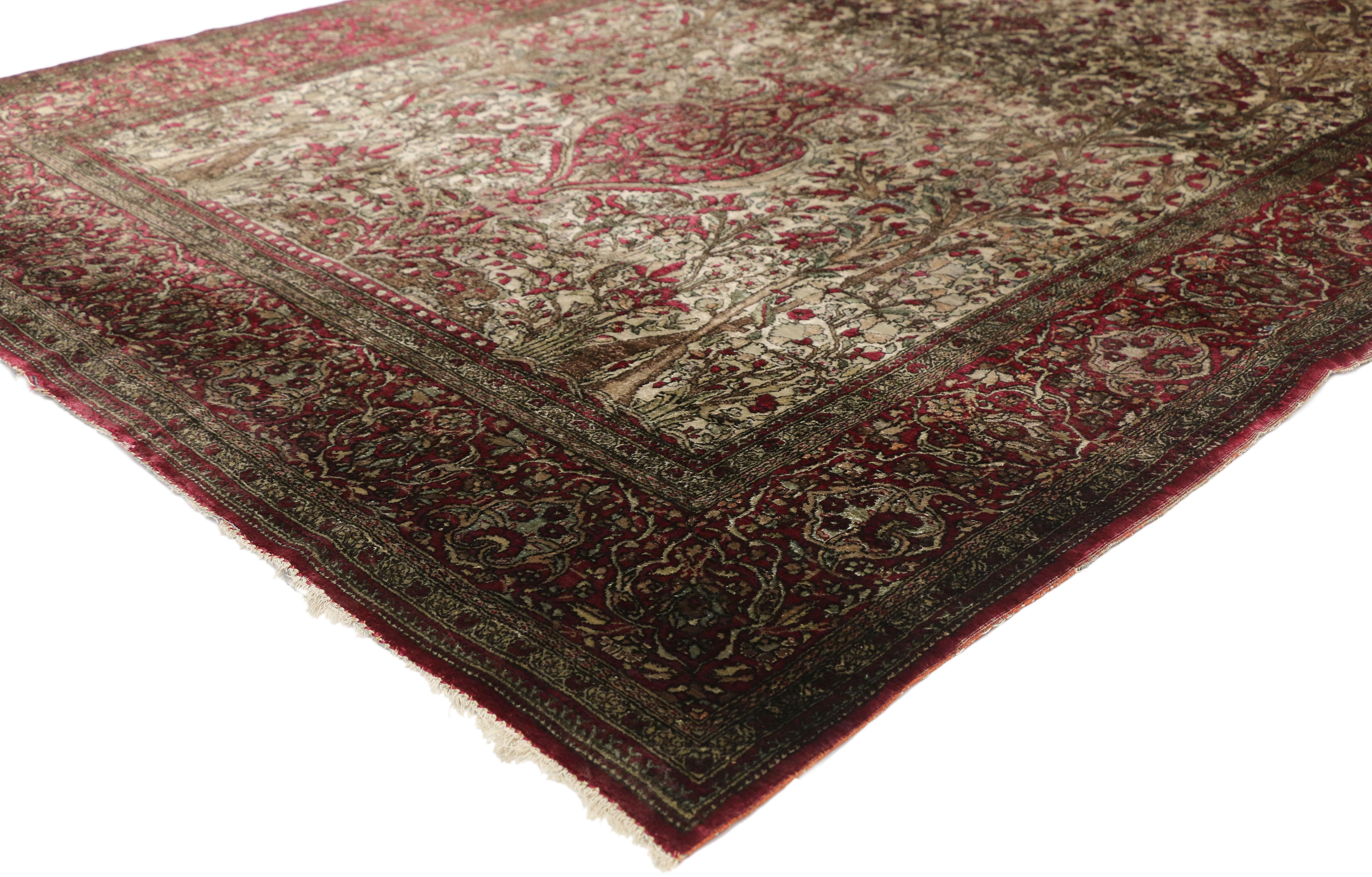 77269 Antique Persian Silk Kashan Prayer Rug, 04'04 x 06'08.
Behold, a vision of paradise! Feast your eyes upon this exquisite hand knotted antique Persian silk Kashan prayer rug, a true masterpiece that will transport you to a world of elegance and