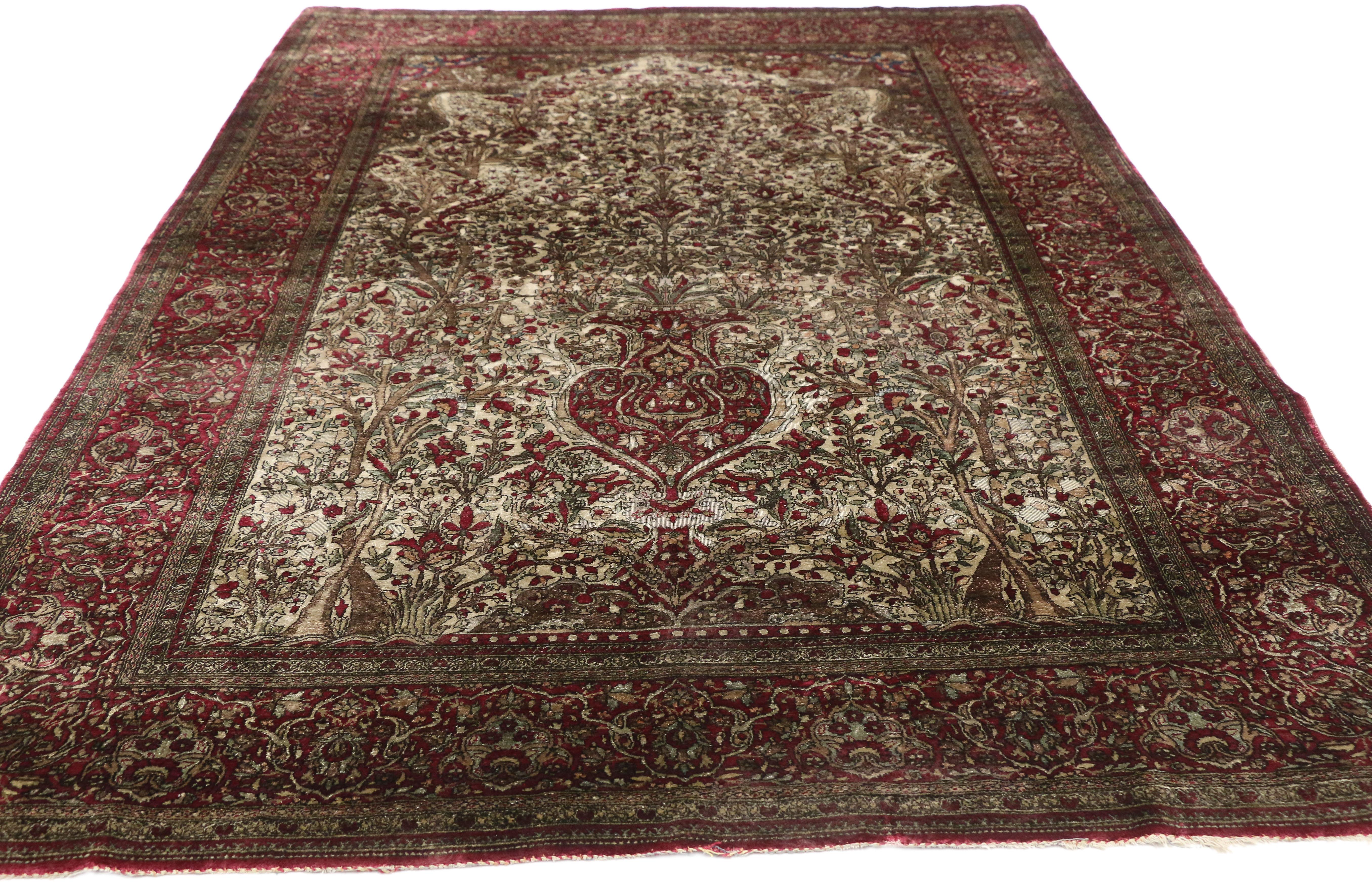 Rococo Ancien tapis de prière persan Kashan en soie de style Empire Regency en vente