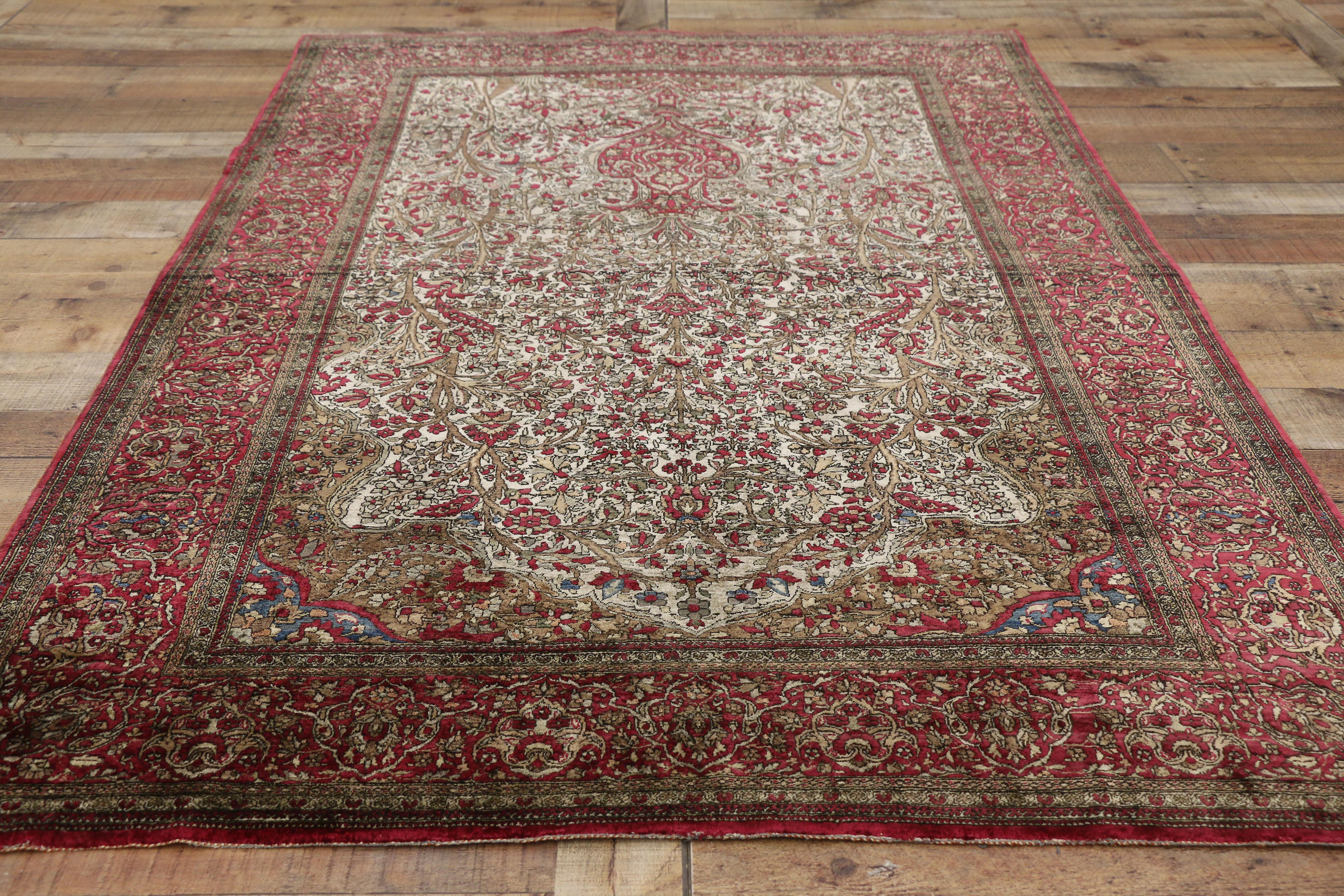 Antiker Gebetsteppich aus persischer Seide Kashan im Empire-Regency-Stil (Persisch) im Angebot
