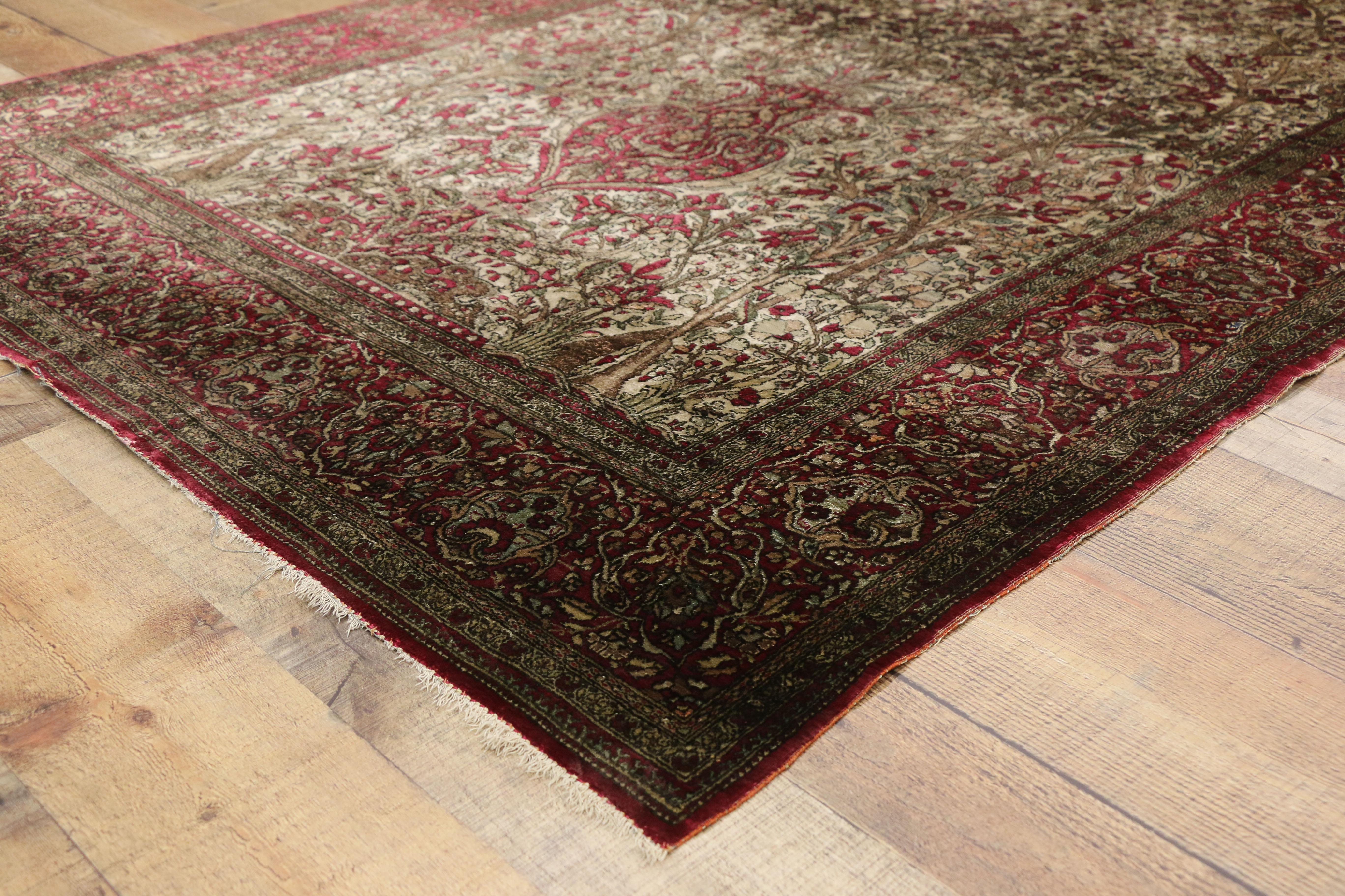 Hand-Knotted Antique Persian Silk Kashan Prayer Rug with Empire Regency Style For Sale