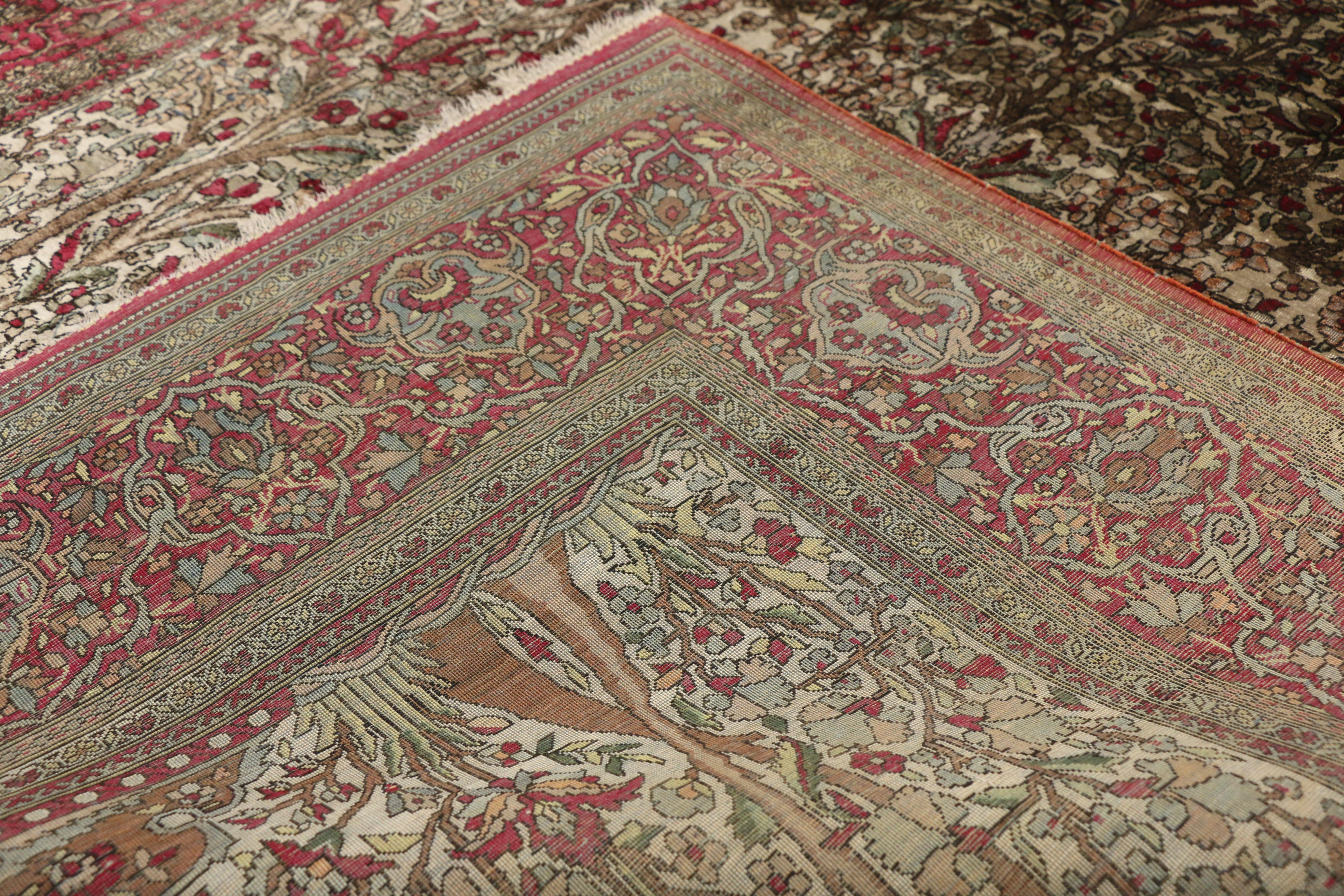 Soie Ancien tapis de prière persan Kashan en soie de style Empire Regency en vente