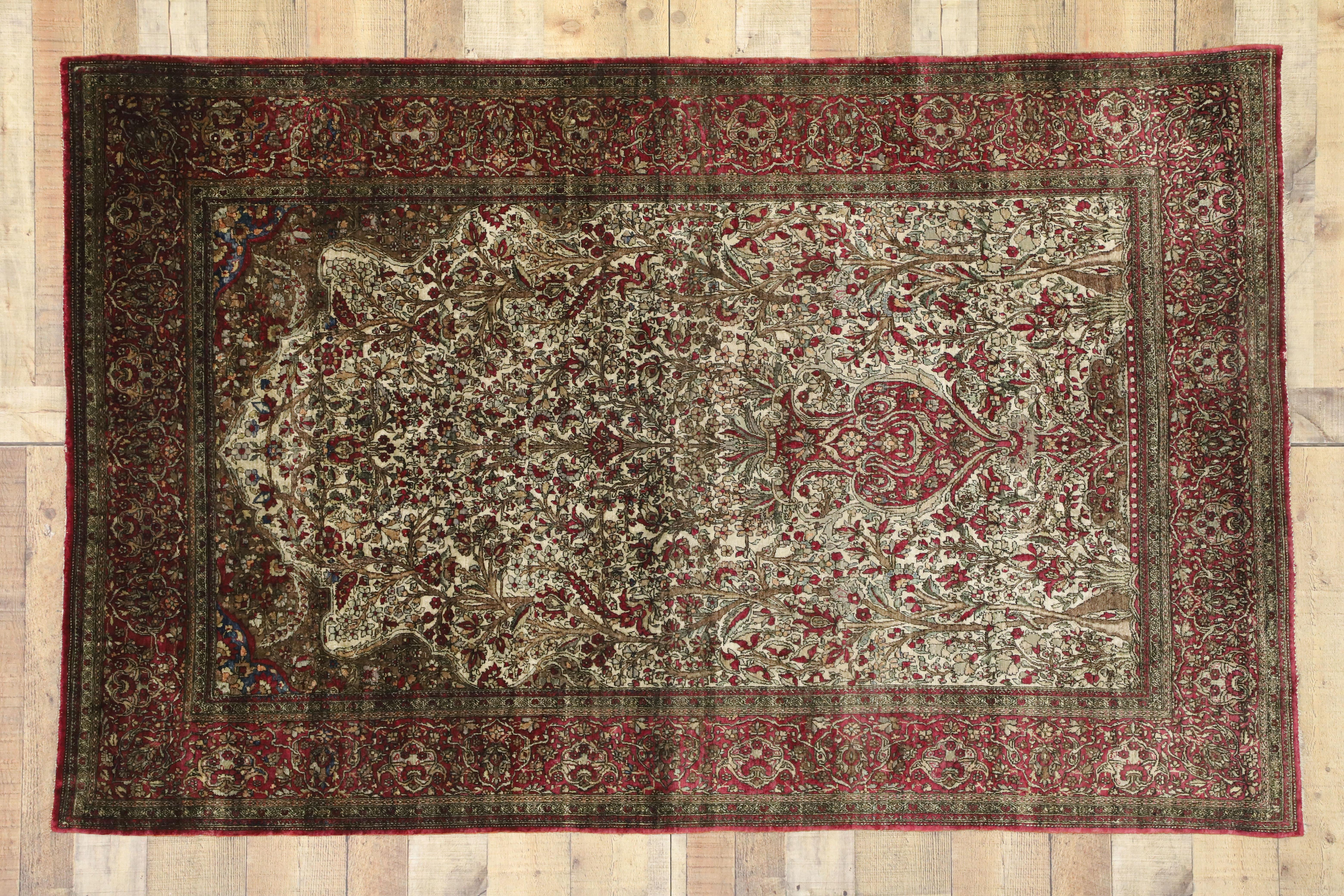 20th Century Antique Persian Silk Kashan Prayer Rug with Empire Regency Style For Sale