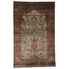 Ancien tapis de prière persan Kashan en soie de style Empire Regency