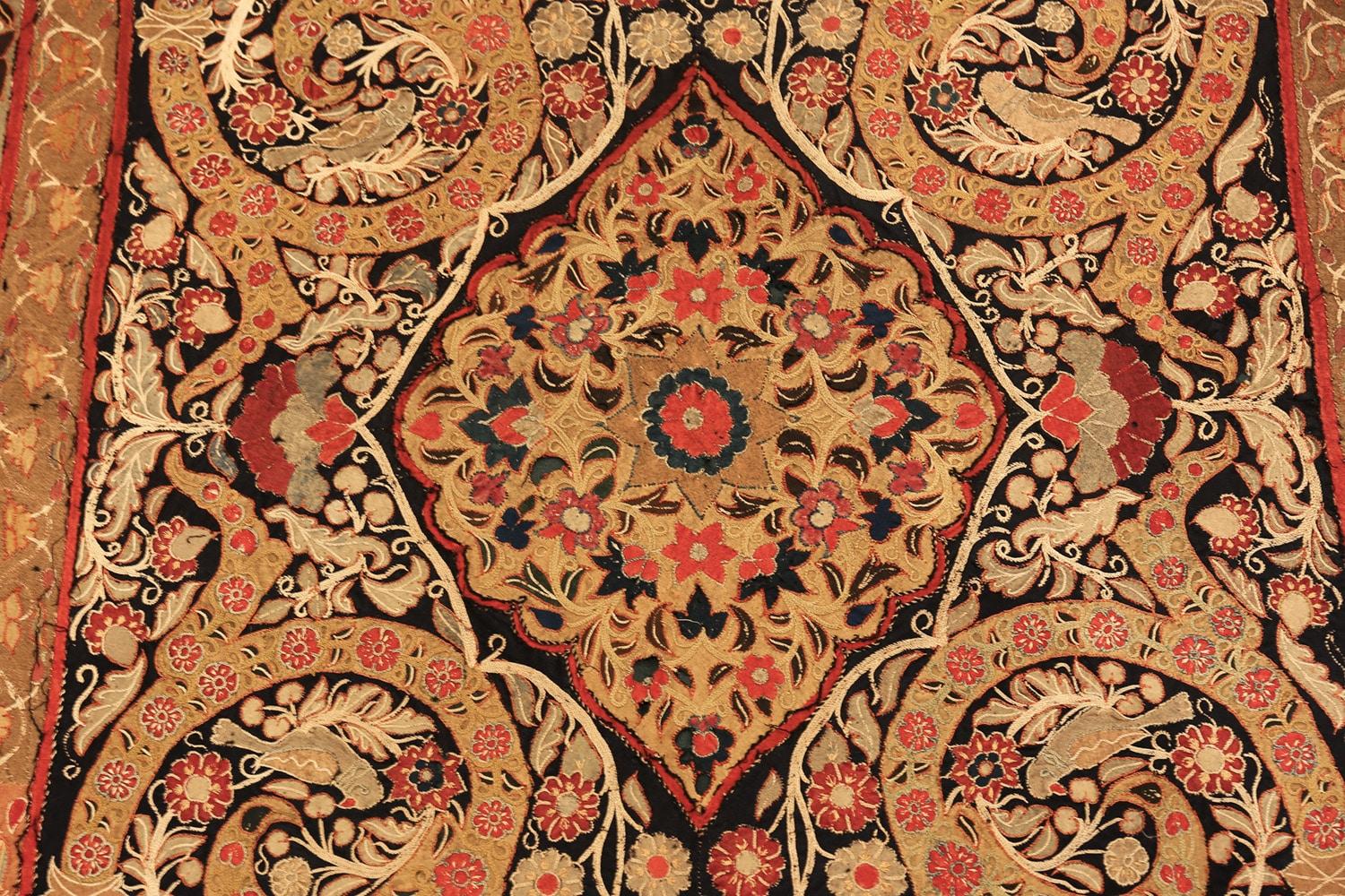 Antique Persian Silk Embroidery. 4 ft. 5 in x 7 ft. 5 in In Good Condition For Sale In New York, NY