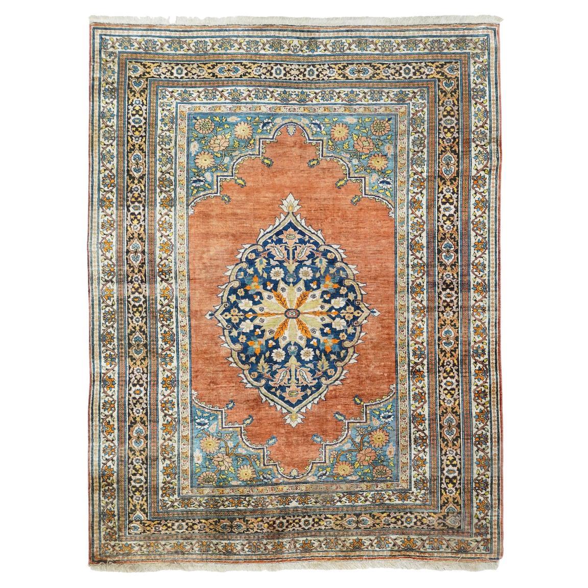 Antique Persian Silk Tabriz Haji Jalili Rug 4'3'' x 5'5''
