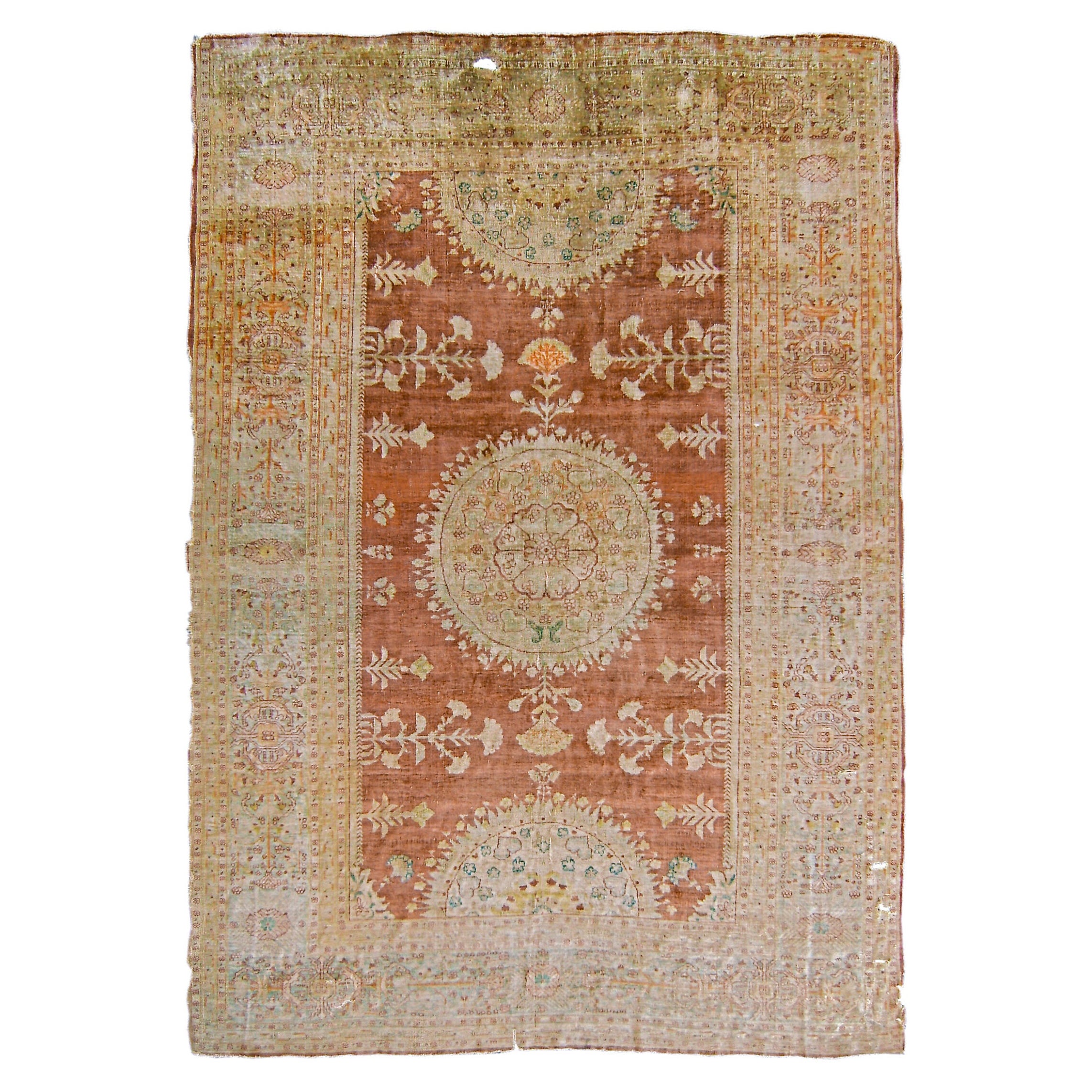Antigua alfombra persa de seda de Tabriz, Siglo XIX