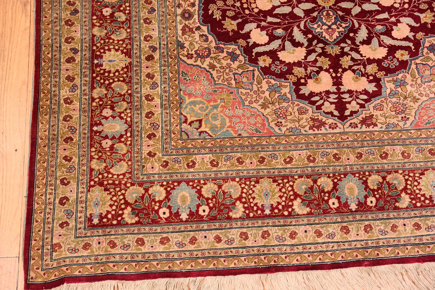 Hand-Knotted Antique Persian Silk Tabriz Rug. 4 ft 2 in x 5 ft 7 in For Sale