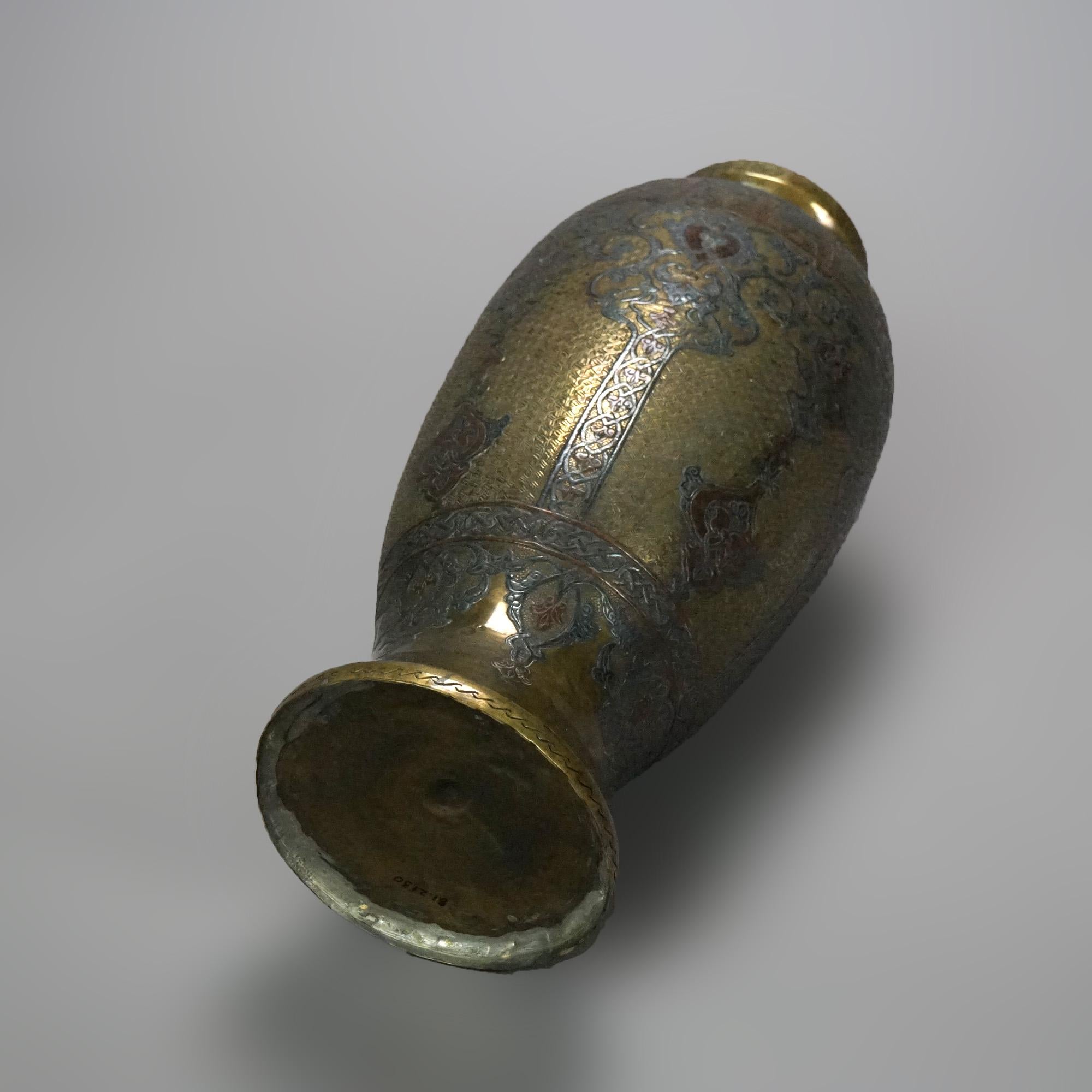 19th Century Antique Persian Silver & Copper Inlaid Bronze Vase 18th-19th C