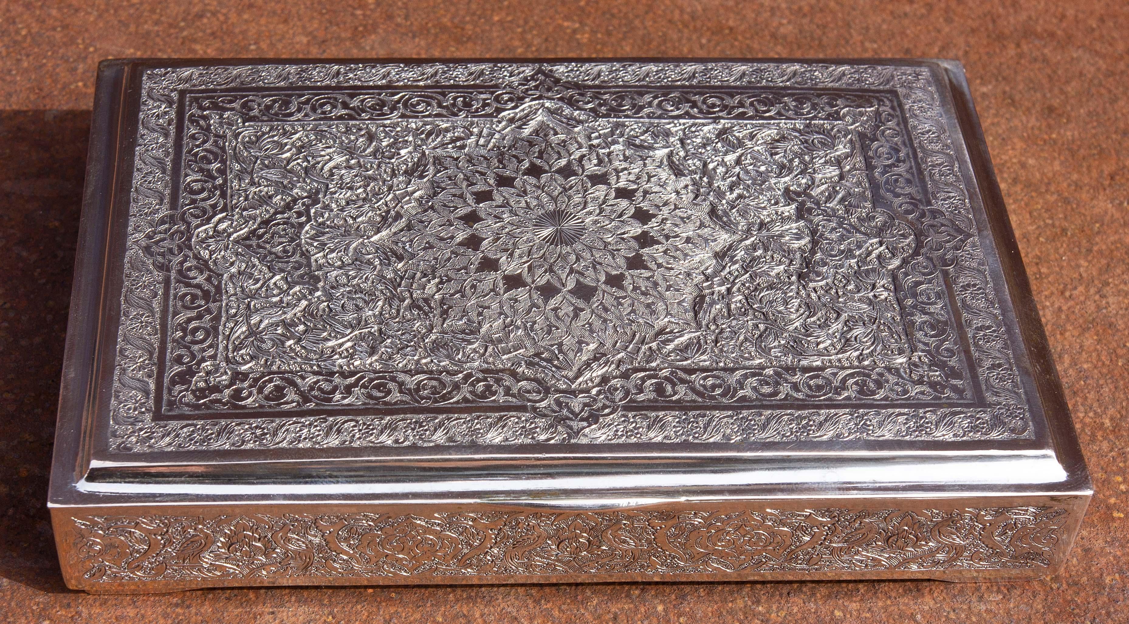 20th Century Antique Persian Silver Engraved Box For Sale
