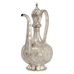 Antique Persian Silver Hand Engraved Ewer Vase