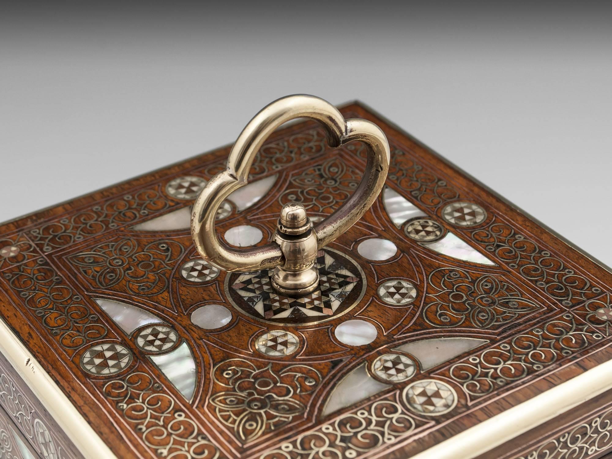 Antique Persian Single Brass Inlaid Tea Caddy 19th Century 1