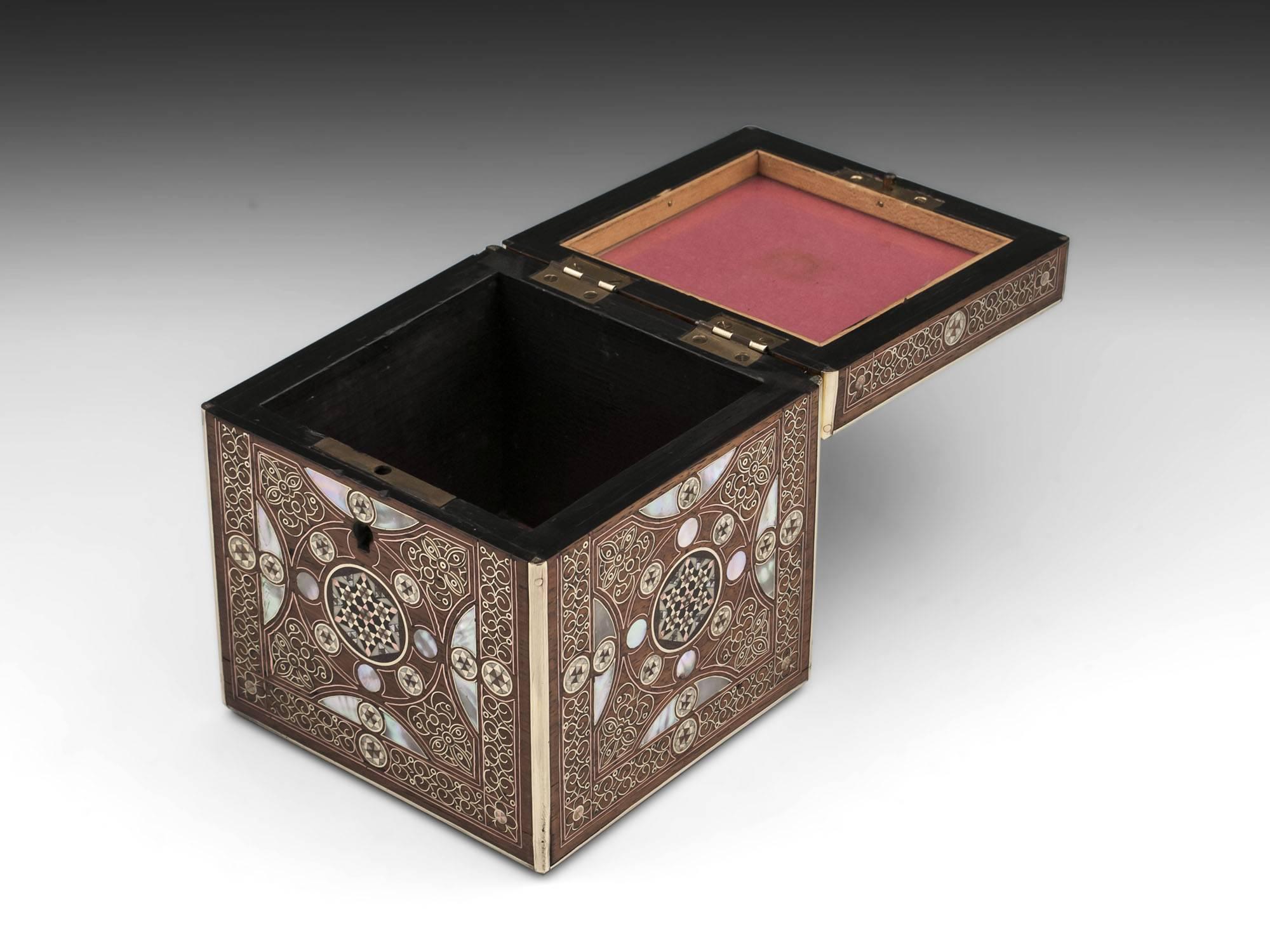 Antique Persian Single Brass Inlaid Tea Caddy 19th Century 3