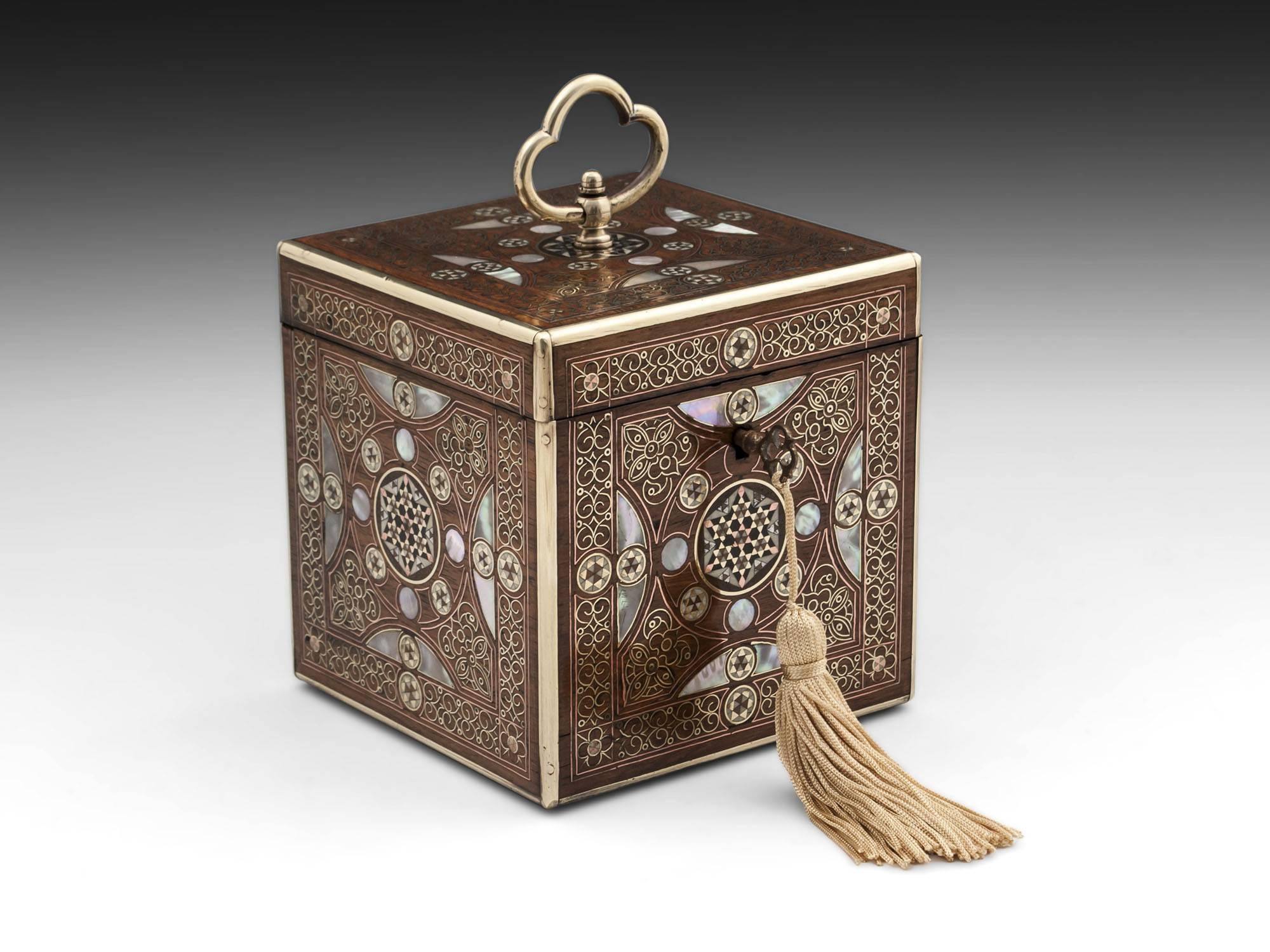 Antique Persian Single Brass Inlaid Tea Caddy 19th Century 5