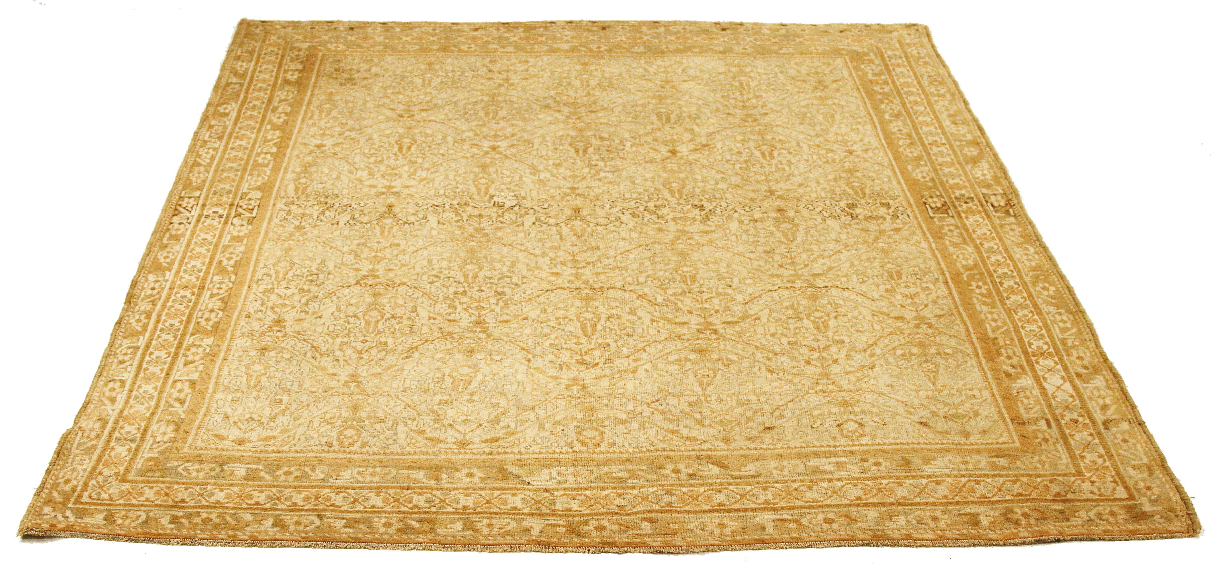 Antique Persian Sirjan rug handwoven from the finest sheep’s wool and colored with all-natural vegetable dyes that are safe for humans and pets. It’s a traditional Sirjan design featuring black and beige botanical details all-over an ivory field.