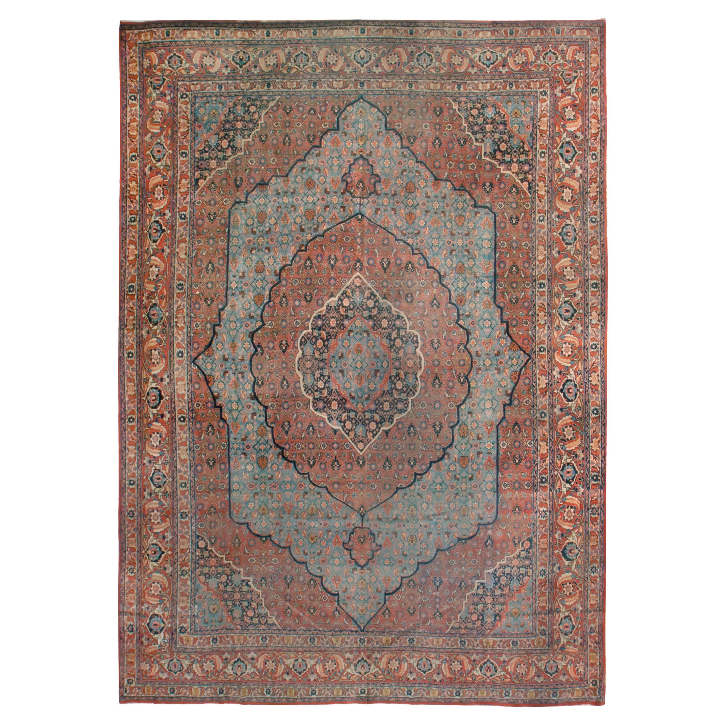 Antiker persischer Himmelblauer Täbris-Teppich, um 1870, 8'5 x 11'9 cm