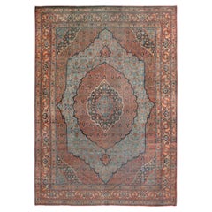 Antique Persian Sky Blue Tabriz Rug, Circa 1870, 8'5 x 11'9