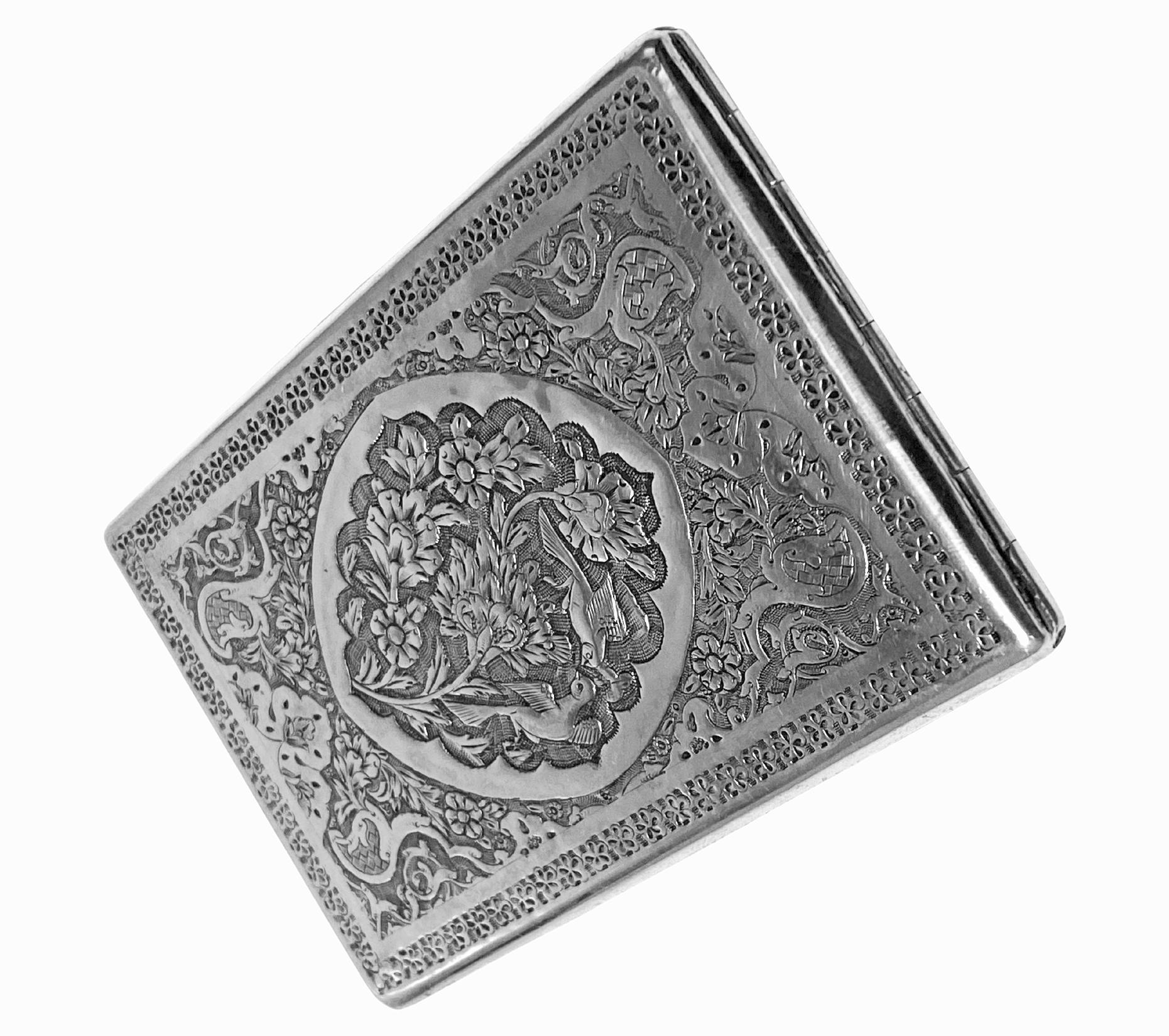 Antique Persian solid silver cigarette case C.1900 2