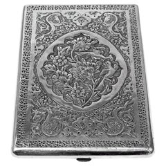 Antique Persian solid silver cigarette case C.1900