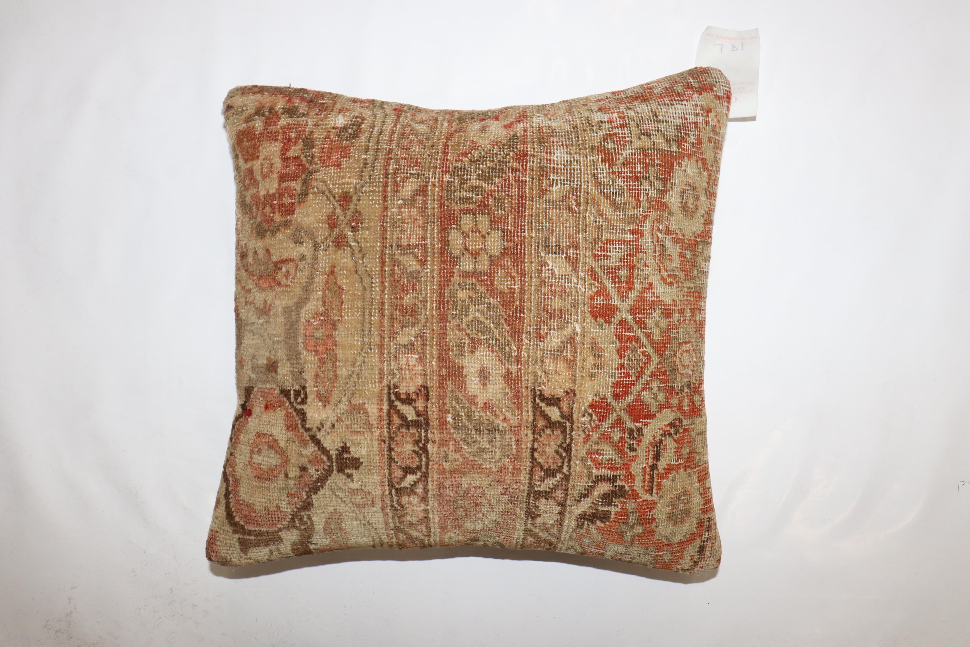 Antique Persian Square Tabriz Rug Pillow In Good Condition For Sale In New York, NY