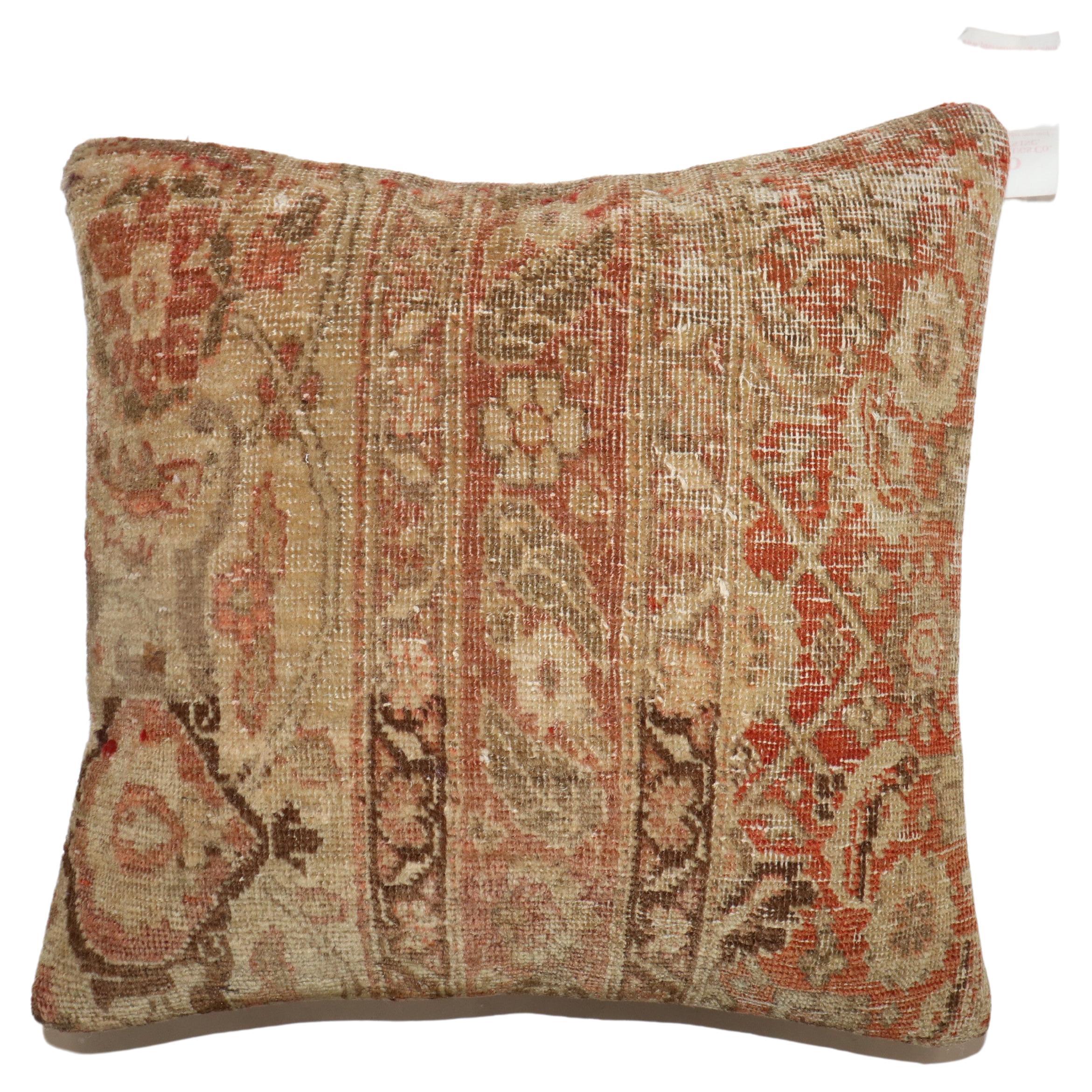 Antique Persian Square Tabriz Rug Pillow For Sale