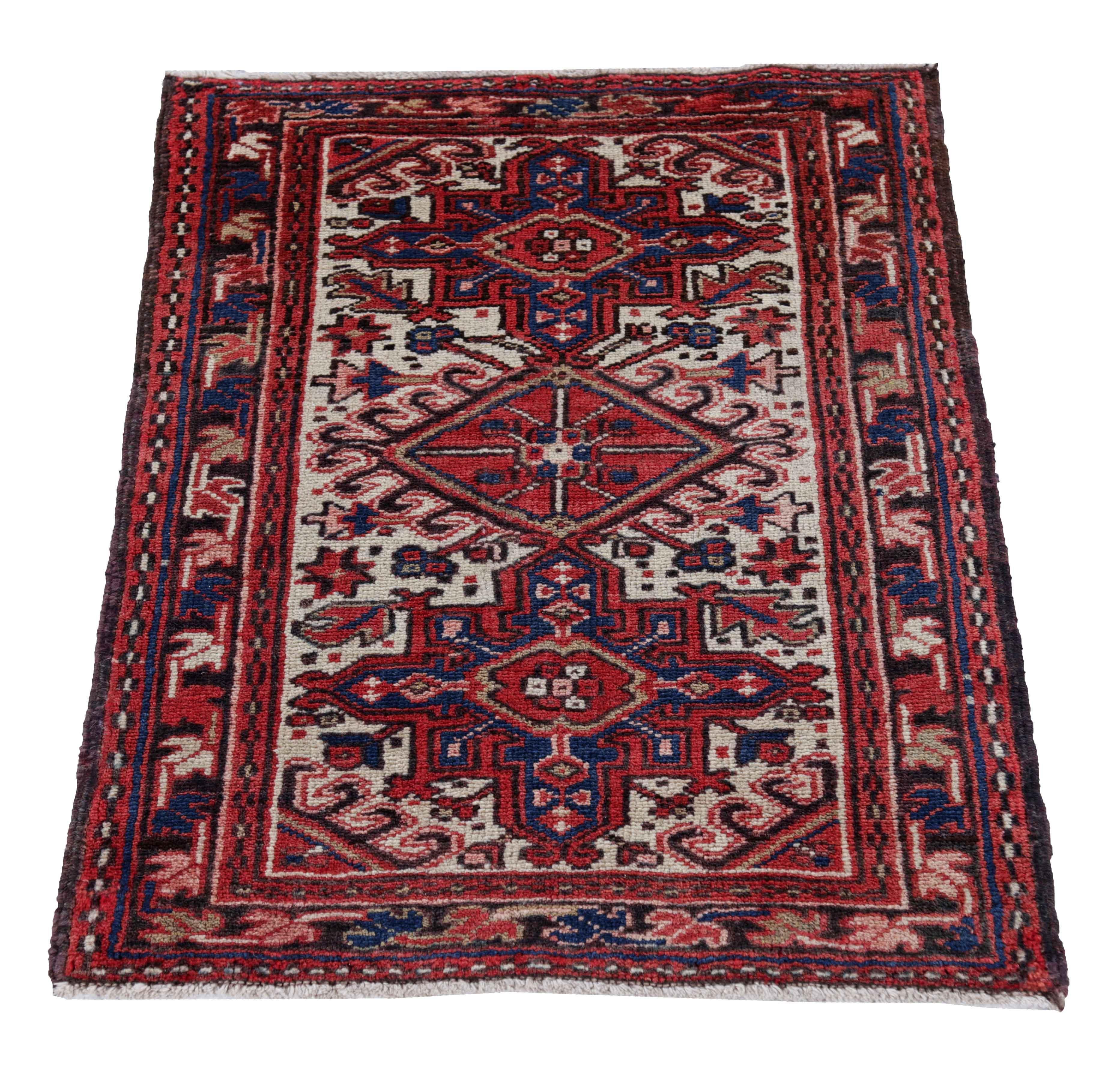 Antique Persian square rug handwoven from the finest sheep’s wool. It’s colored with all-natural vegetable dyes that are safe for humans and pets. It’s a traditional Heriz design handwoven by expert artisans.It’s a lovely square rug that can be