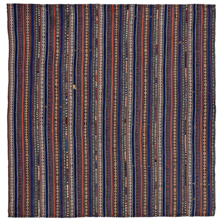 UNIQUE Antique Square Azerbijani Shahsavan Jajim Rug 6’4” x 6’8”