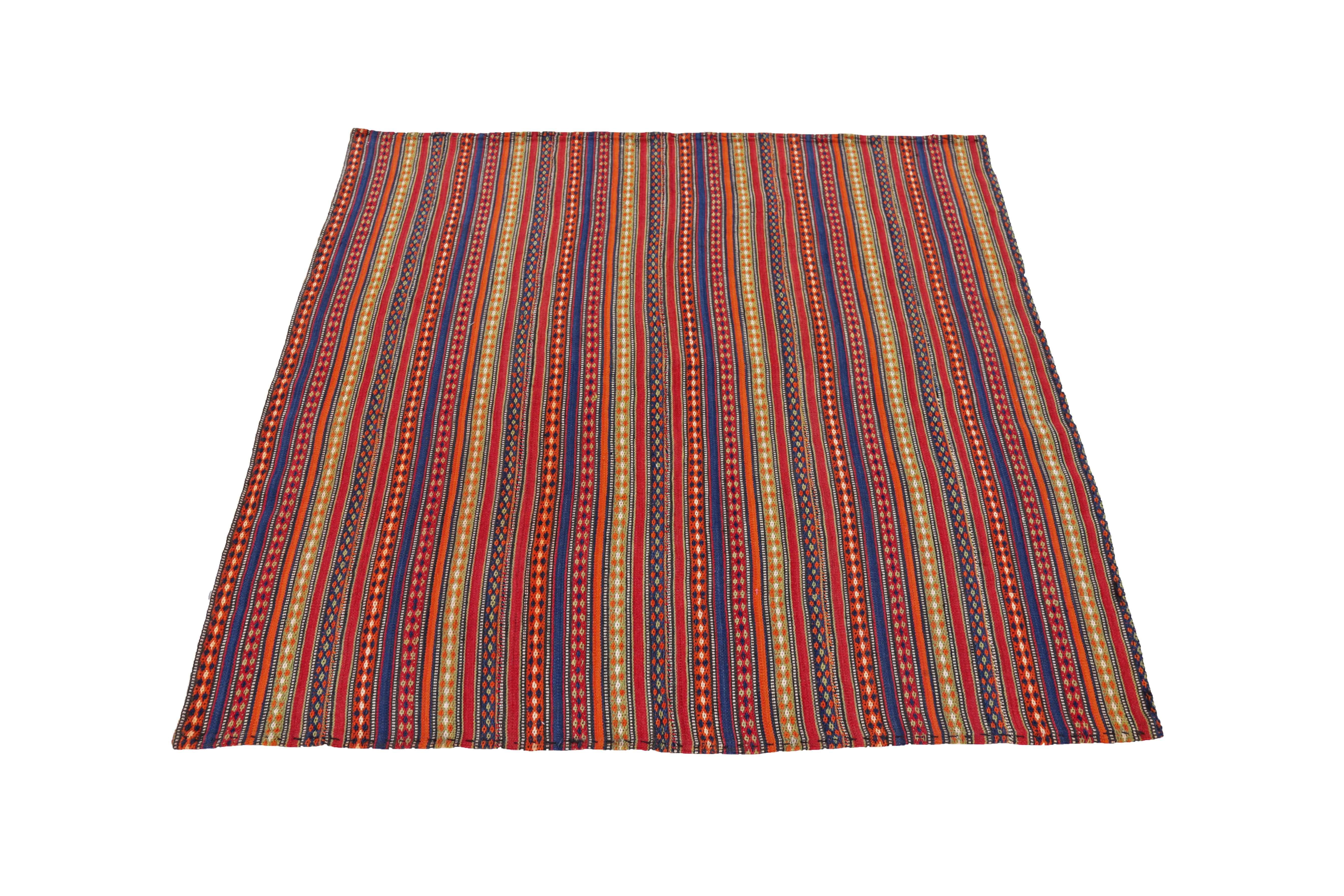 Antique Persian square rug handwoven from the finest sheep’s wool. It’s colored with all-natural vegetable dyes that are safe for humans and pets. It’s a traditional Jajm design handwoven by expert artisans. It’s a lovely square rug that can be
