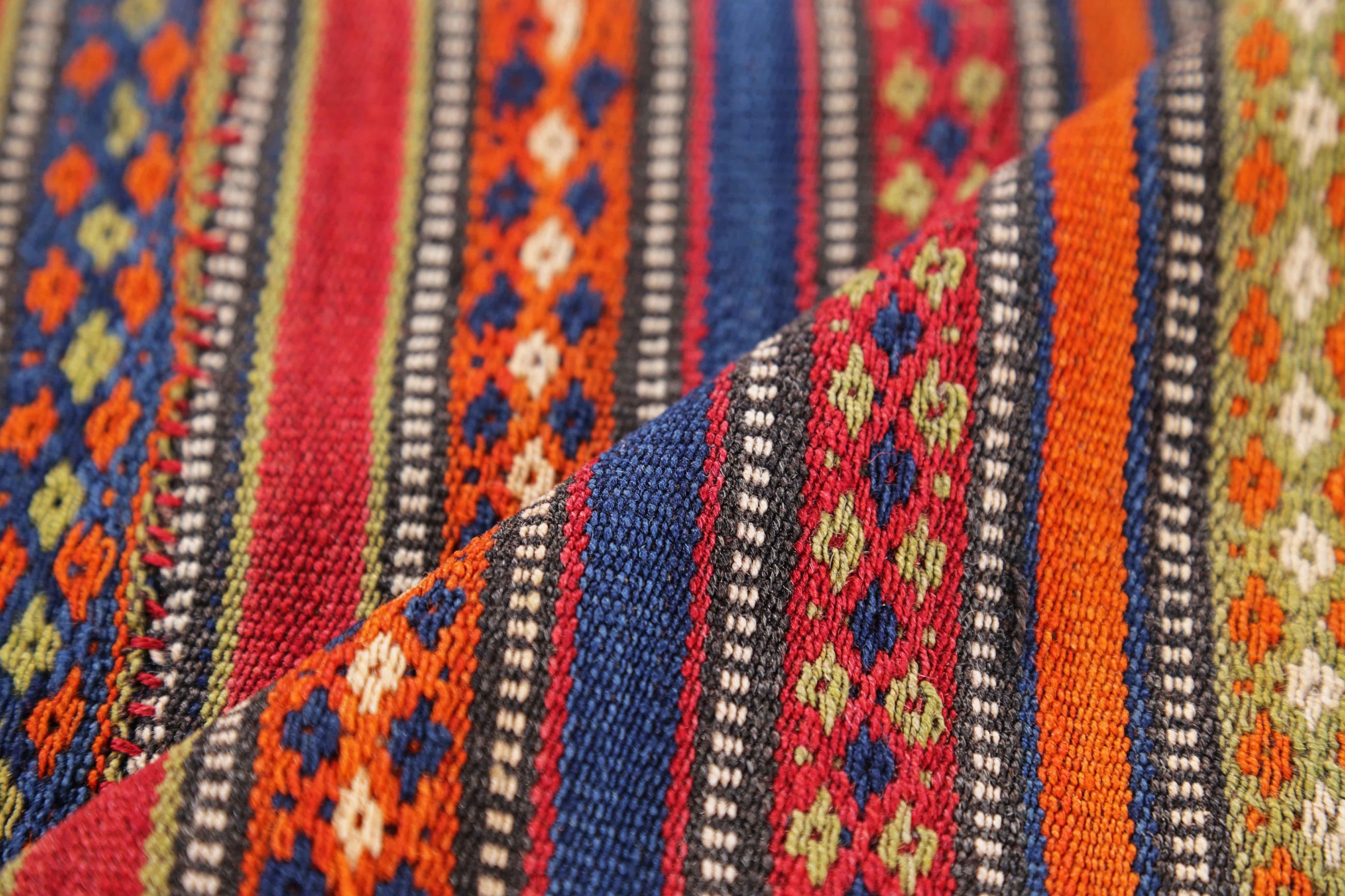 Hand-Woven Antique Persian Square Rug Jajim Design For Sale