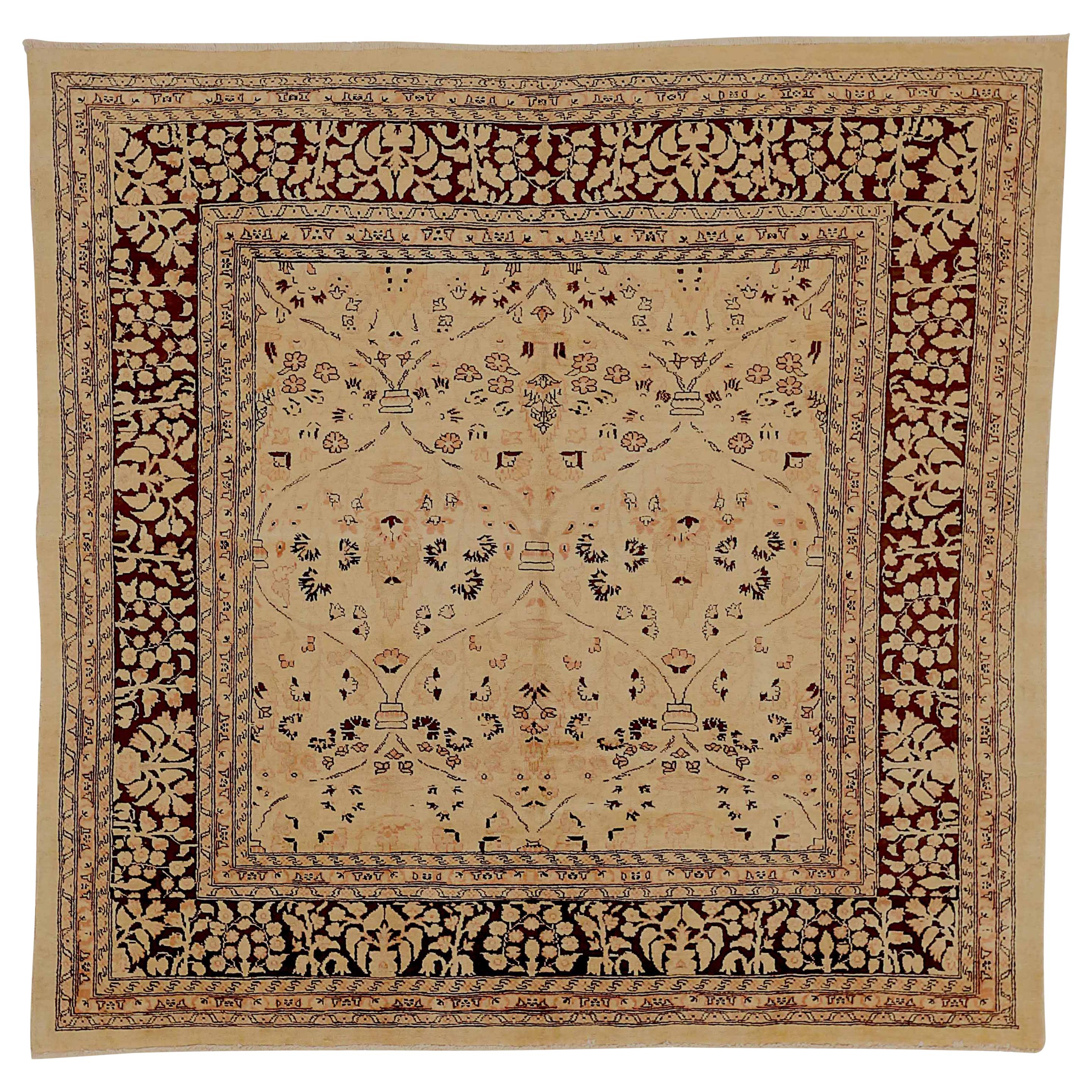 Antique Persian Square Rug Tabriz Design For Sale