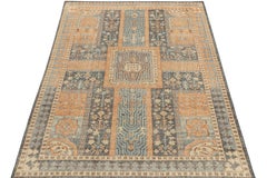 Rug & Kilim's Antique Persian Style Distressed Rug in Blue, Gold Garden Pattern