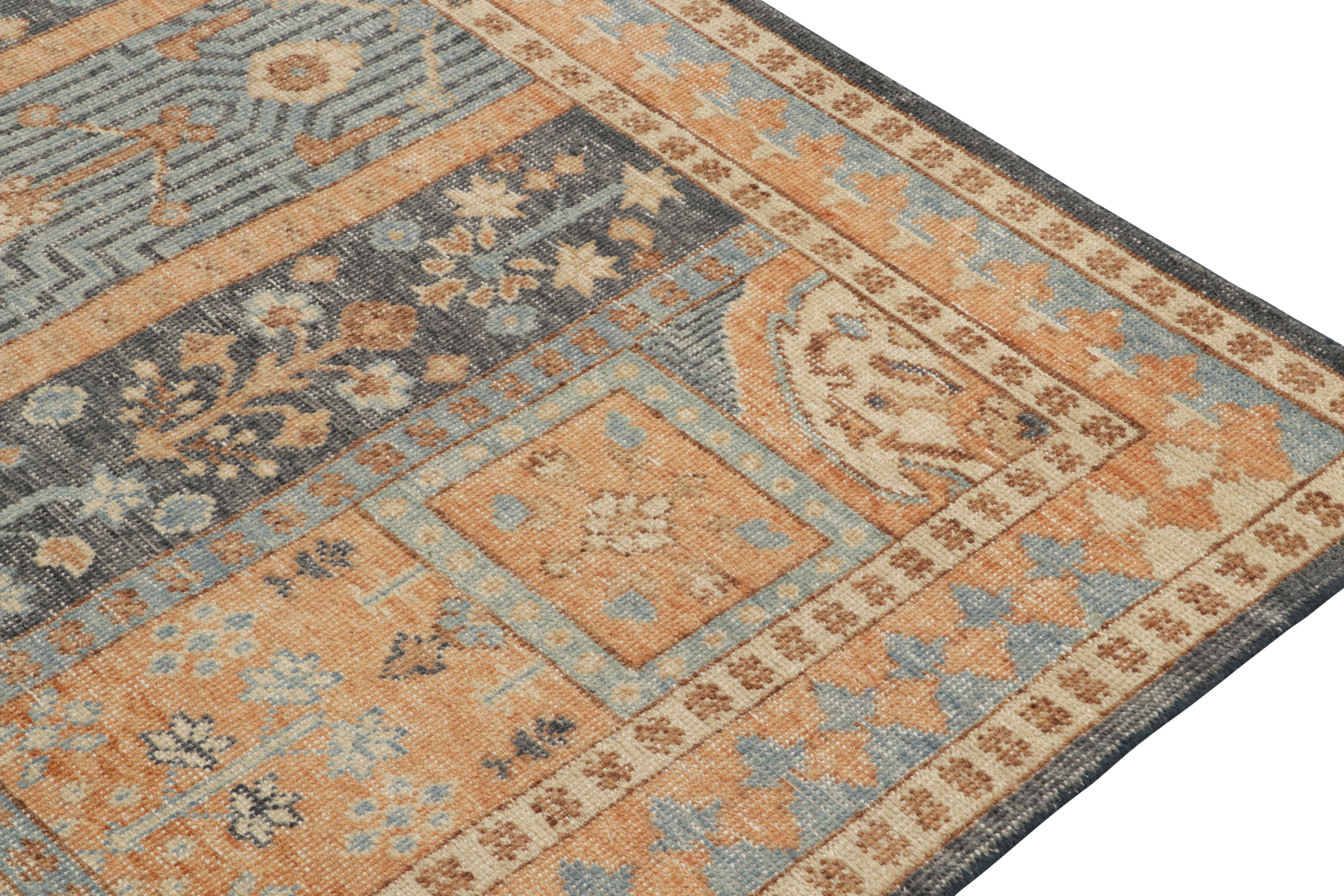 Rug & Kilim's Antique Persian Style Distressed Rug in Blue, Gold Garden Pattern In New Condition For Sale In Long Island City, NY