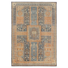 Tapis et tapis de style persan ancien vieilli de Kilim en bleu et motif de jardin doré