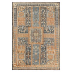 Rug & Kilim's Antique Persian Style Distressed Rug in Blue, Gold Garden Pattern