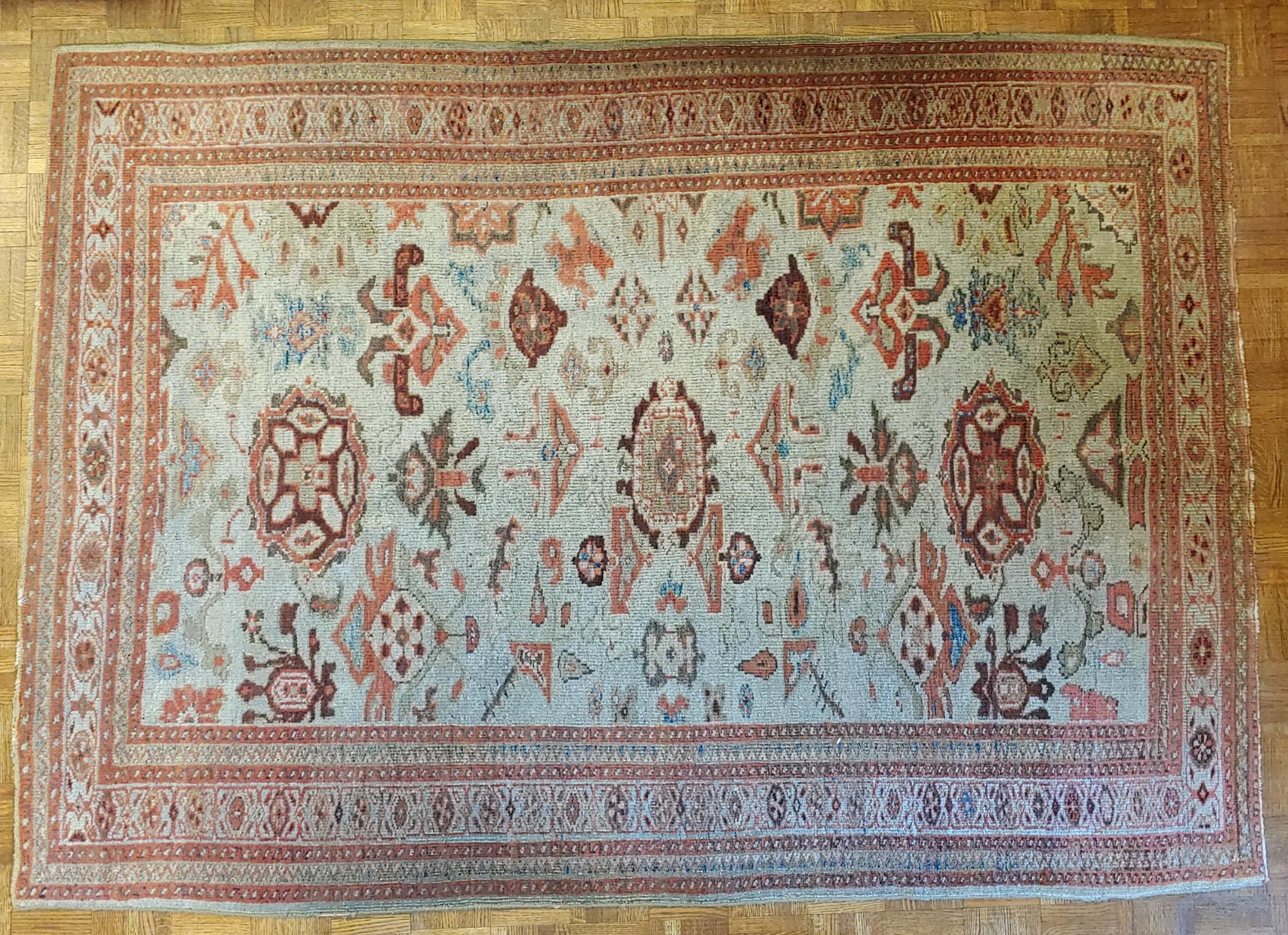 Woven Antique Persian Sultanabad, All-Over Design, Light Blue, Wool, Scatter, 1890 For Sale
