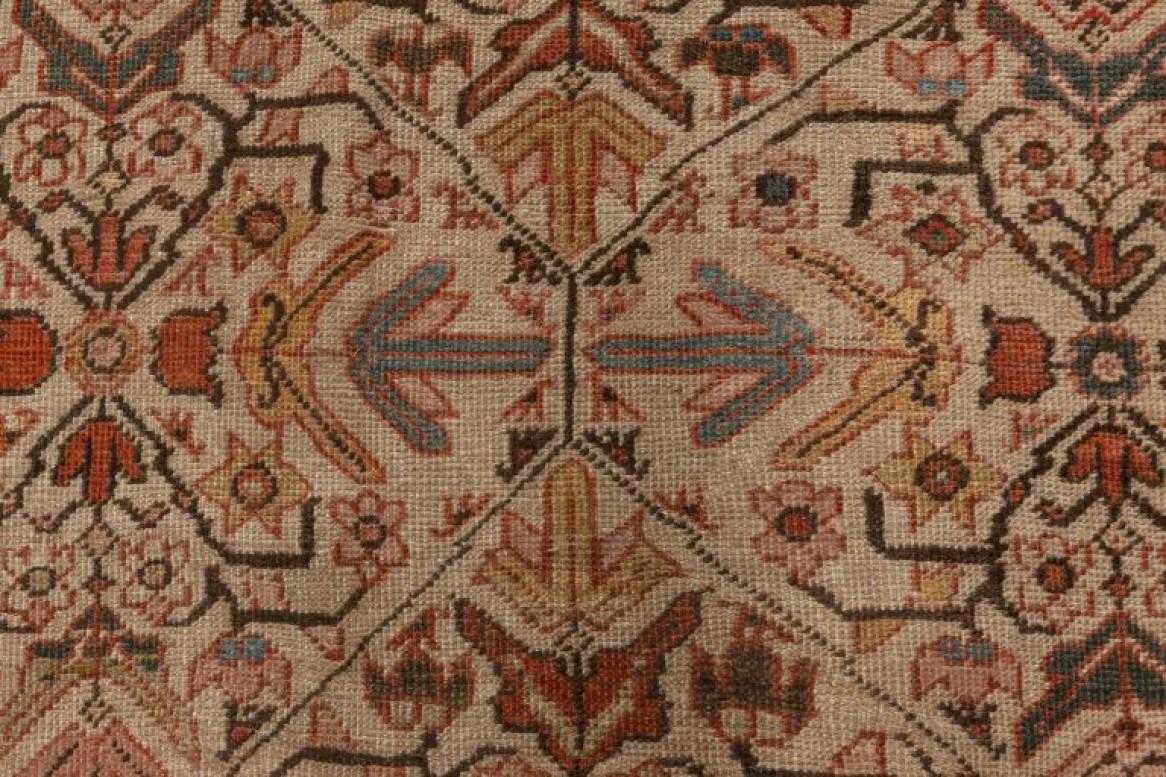 Antique Persian Sultanabad beige, blue, brown and orange handmade wool rug
Size: 10'10