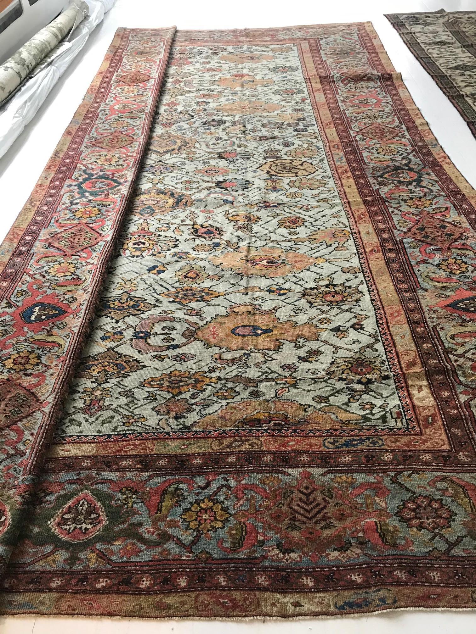 Antique Persian Sultanabad Blue, Red Beige and Brown Handwoven Wool Rug In Good Condition In New York, NY