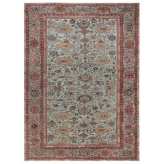 Antique Persian Sultanabad Blue, Red Beige and Brown Handwoven Wool Rug