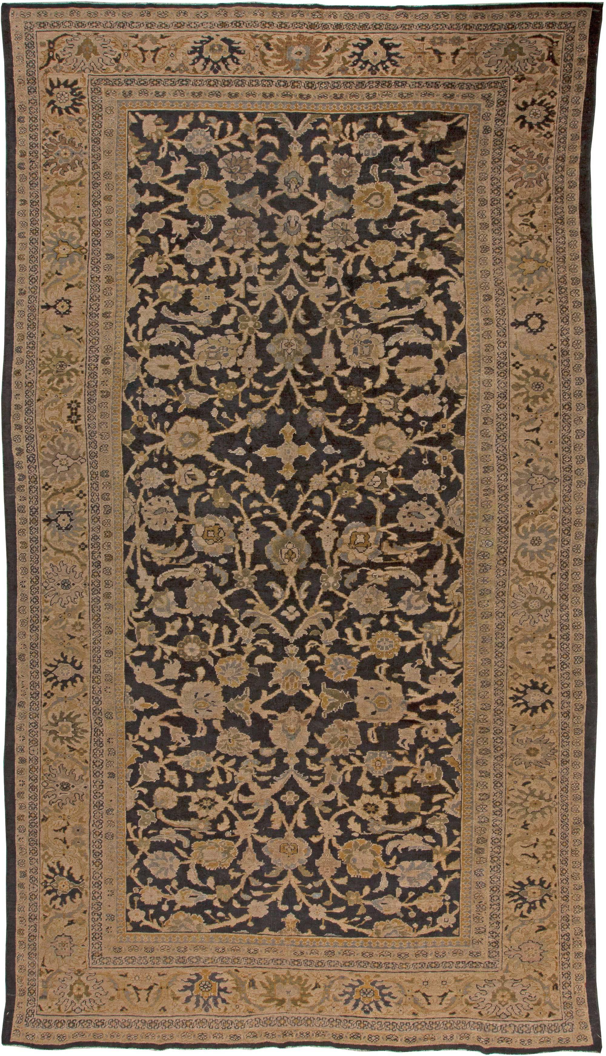 Antique Persian Sultanabad Botanic Handmade Rug For Sale