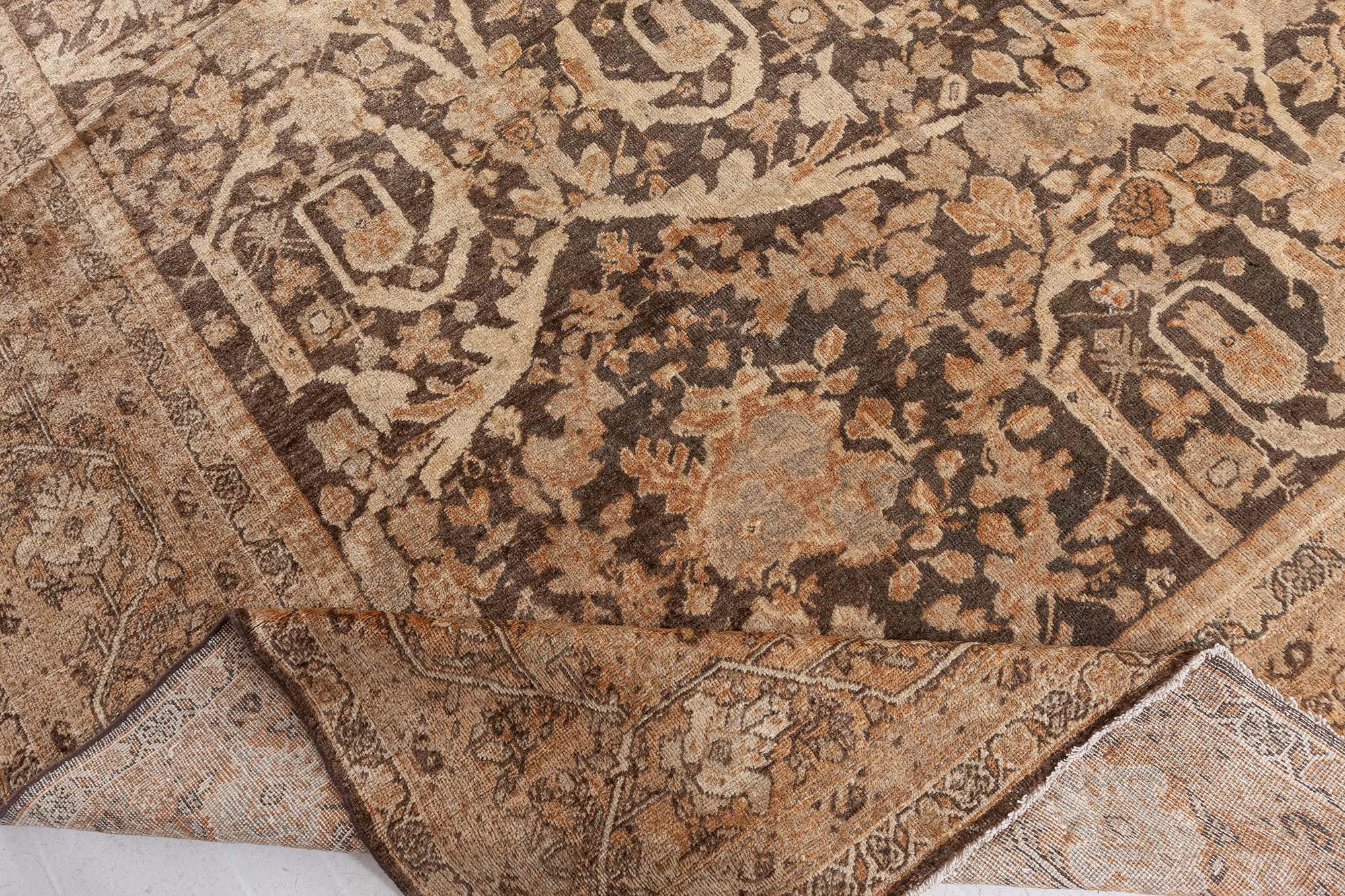 Antique Persian Sultanabad Brown Handmade Wool Rug For Sale 1