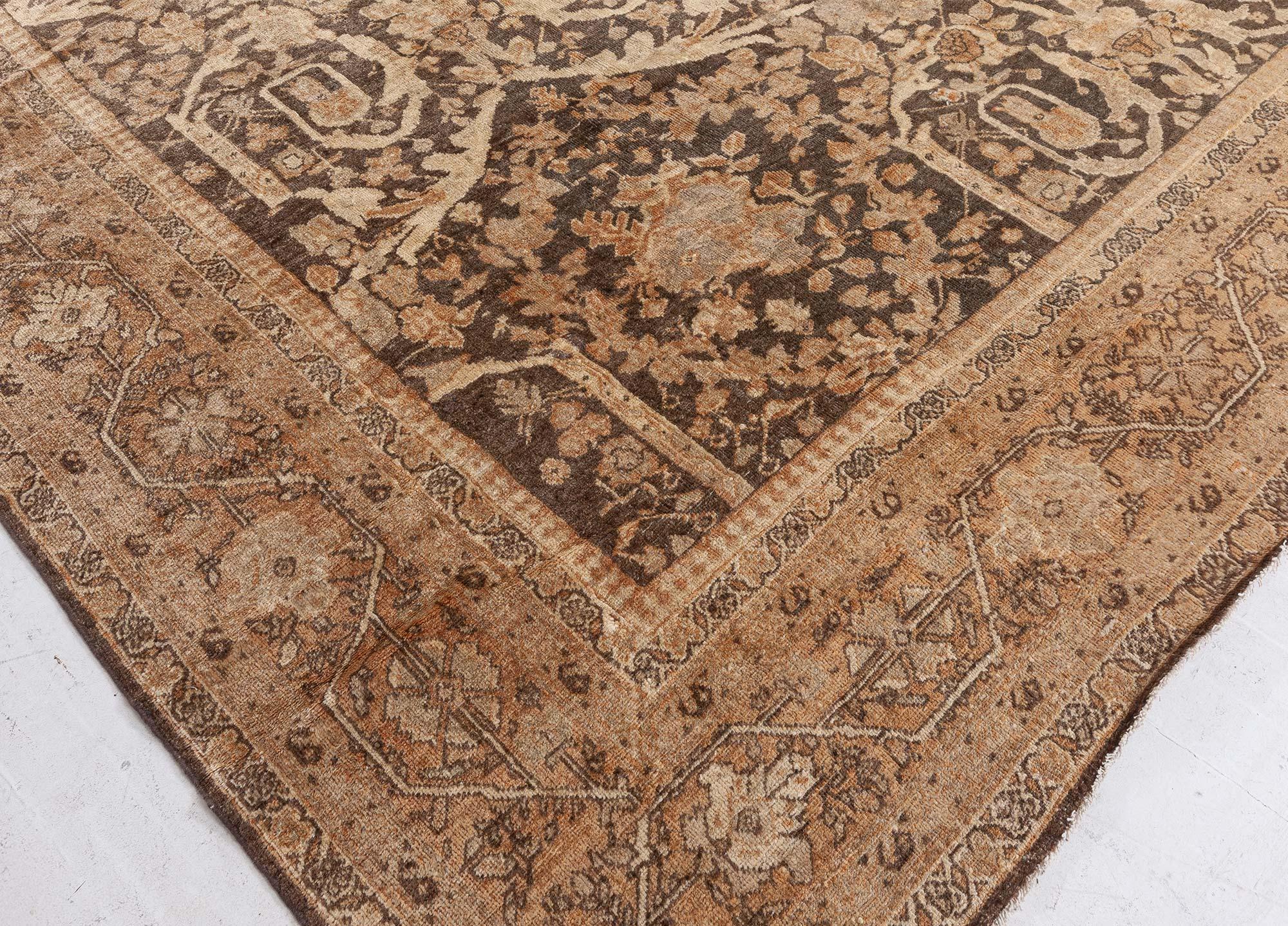 Antique Persian Sultanabad Brown Handmade Wool Rug For Sale 2