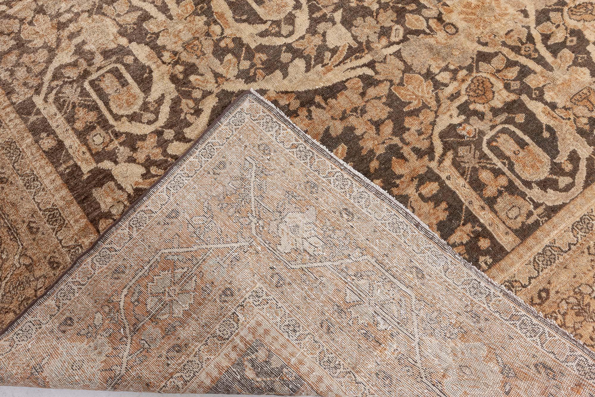 Antique Persian Sultanabad Brown Handmade Wool Rug For Sale 3