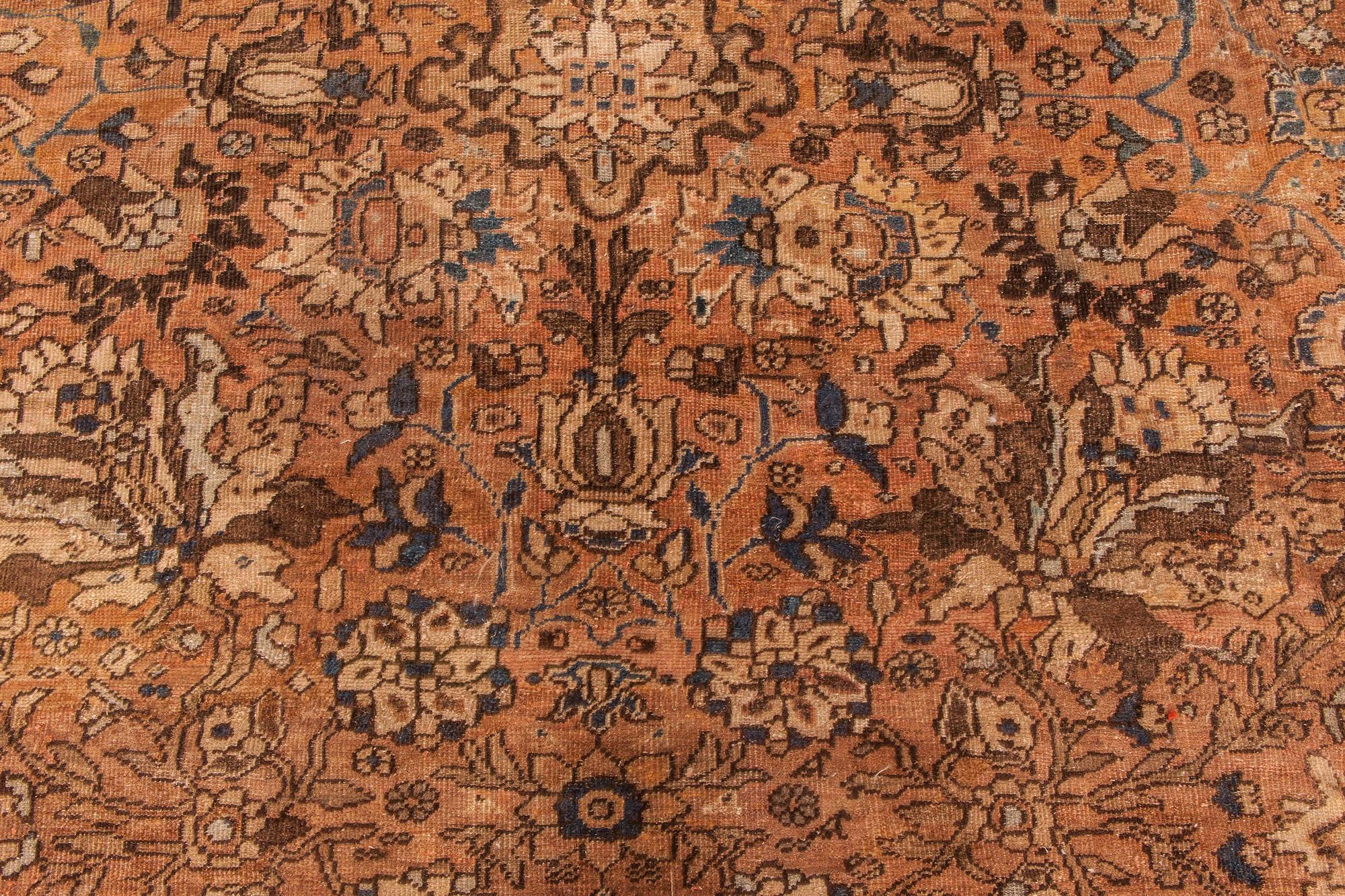 Antique Persian Sultanabad brown handwoven wool carpet
Size: 12'2