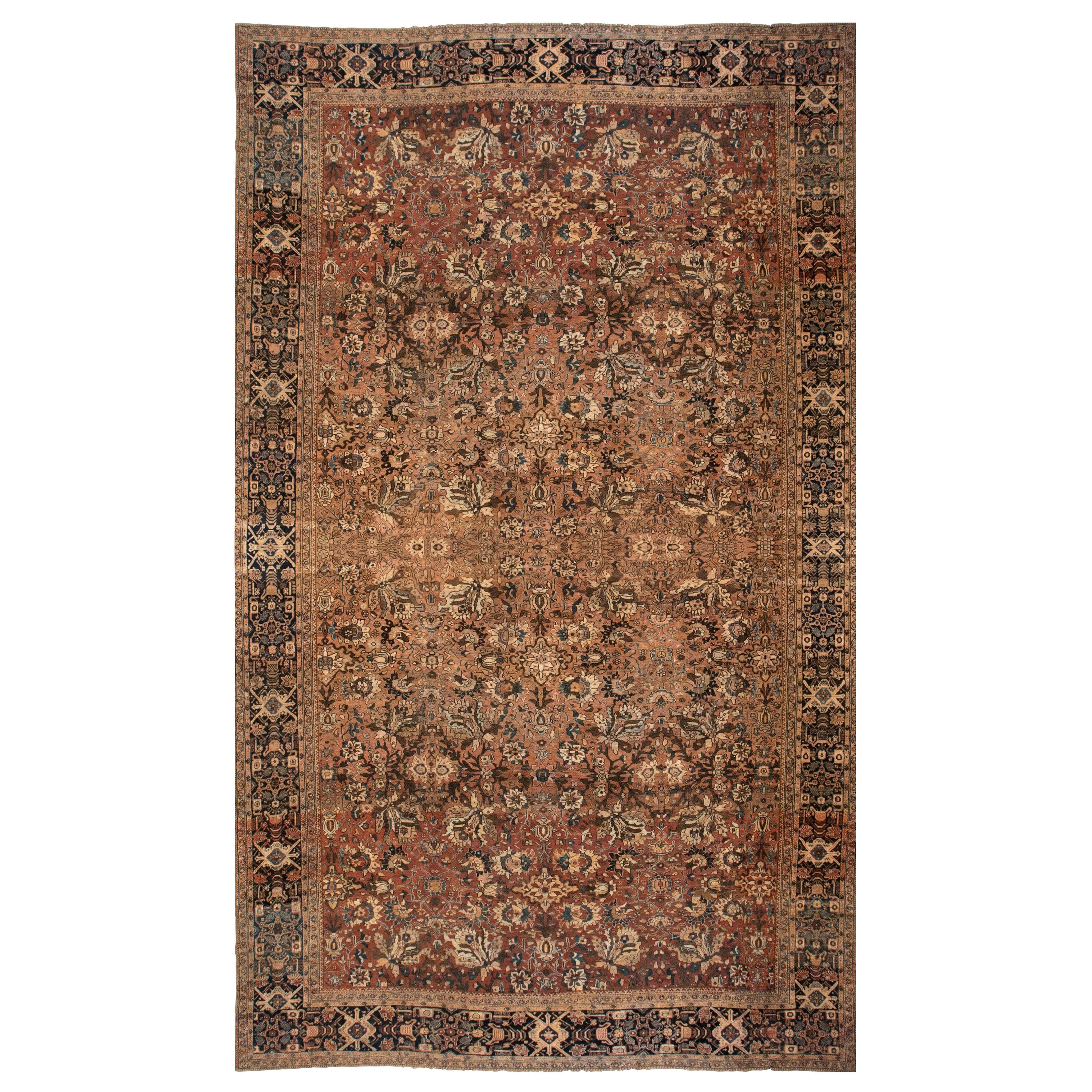Antique Persian Sultanabad Brown Handwoven Wool Rug For Sale