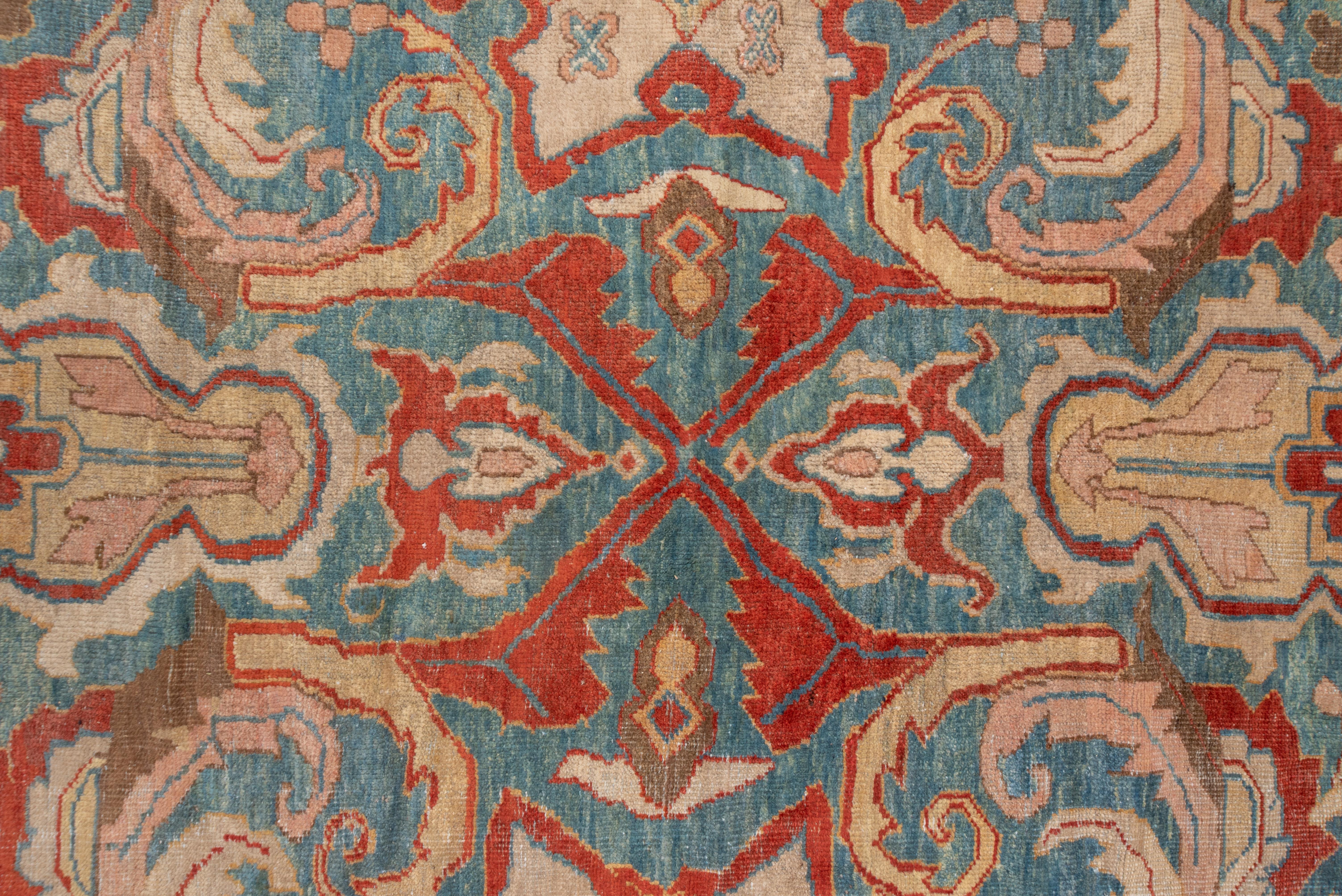 Early 20th Century Antique Persian Sultanabad Carpet, Allover Field, Bright Blue Field, Red Border For Sale