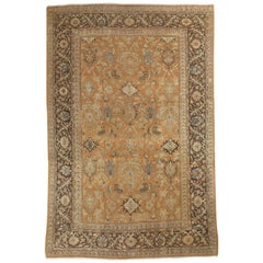 Tapis persan ancien de Sultanabad, tapis oriental fait à la main, marron, bleu pêche et doux