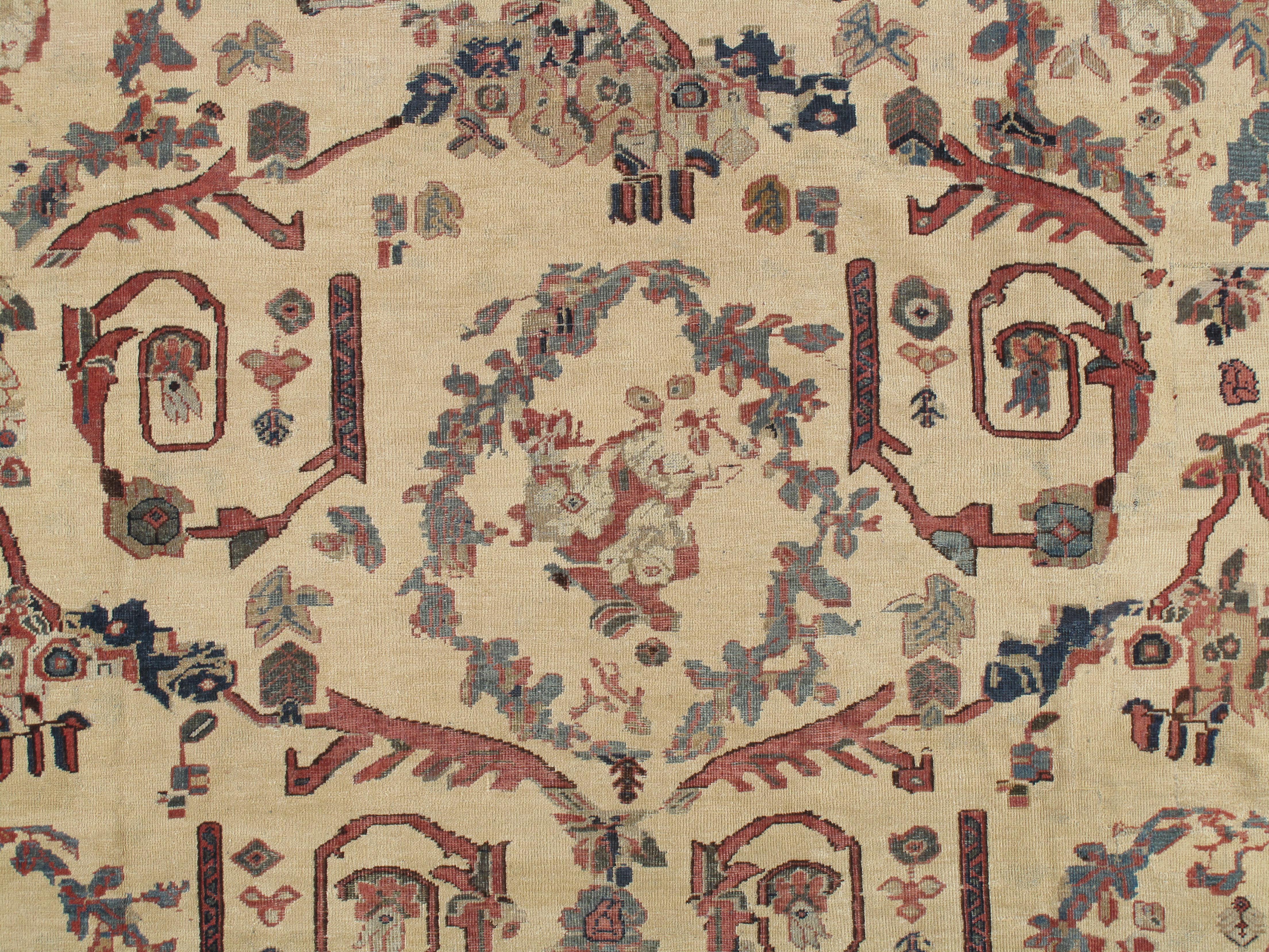 Antiker persischer Sultanabad-Teppich, handgefertigter orientalischer Teppich, Elfenbein, Gold, Grünblau, Grünblau im Angebot 4