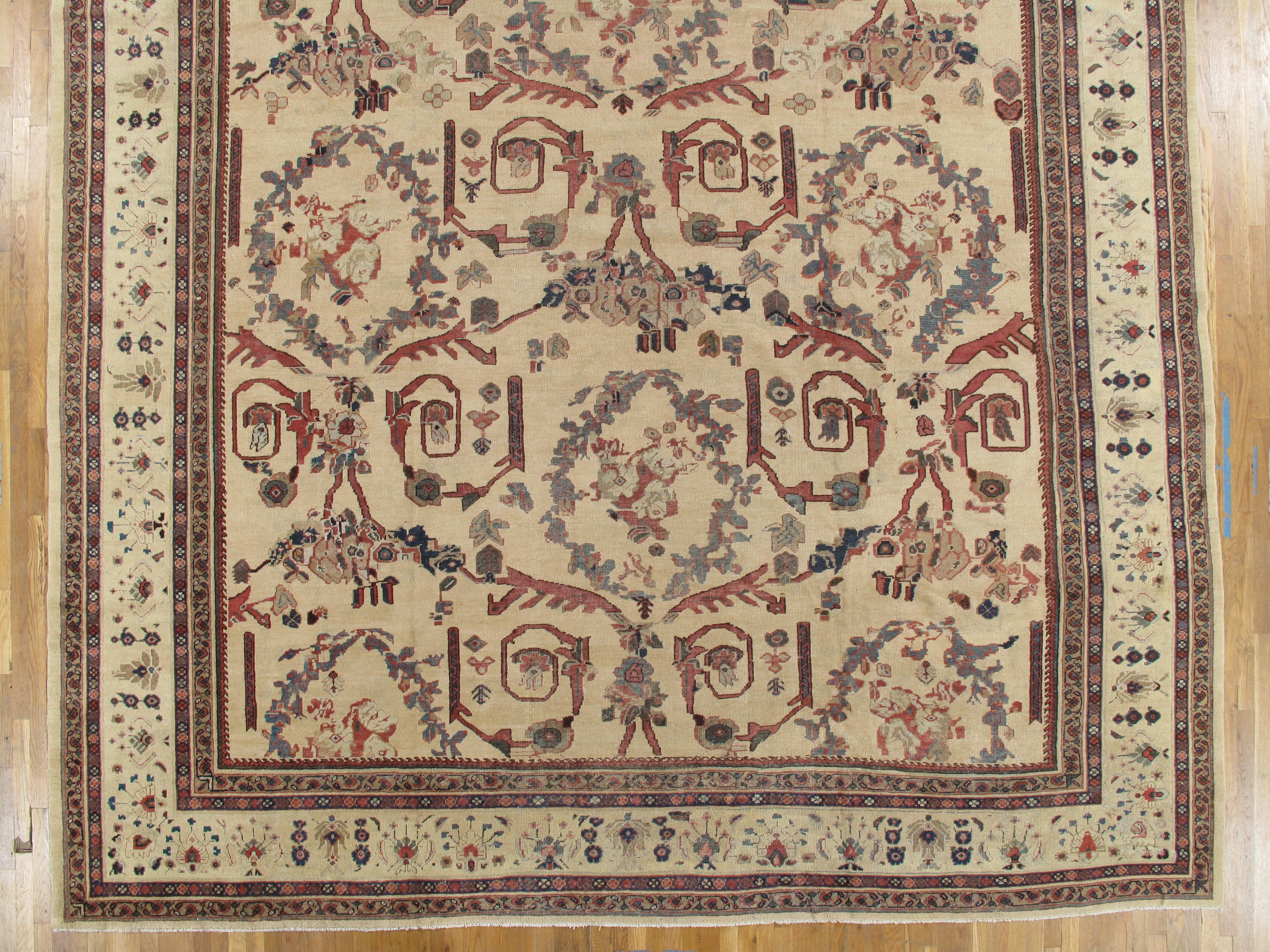 Antiker persischer Sultanabad-Teppich, handgefertigter orientalischer Teppich, Elfenbein, Gold, Grünblau, Grünblau im Angebot 5