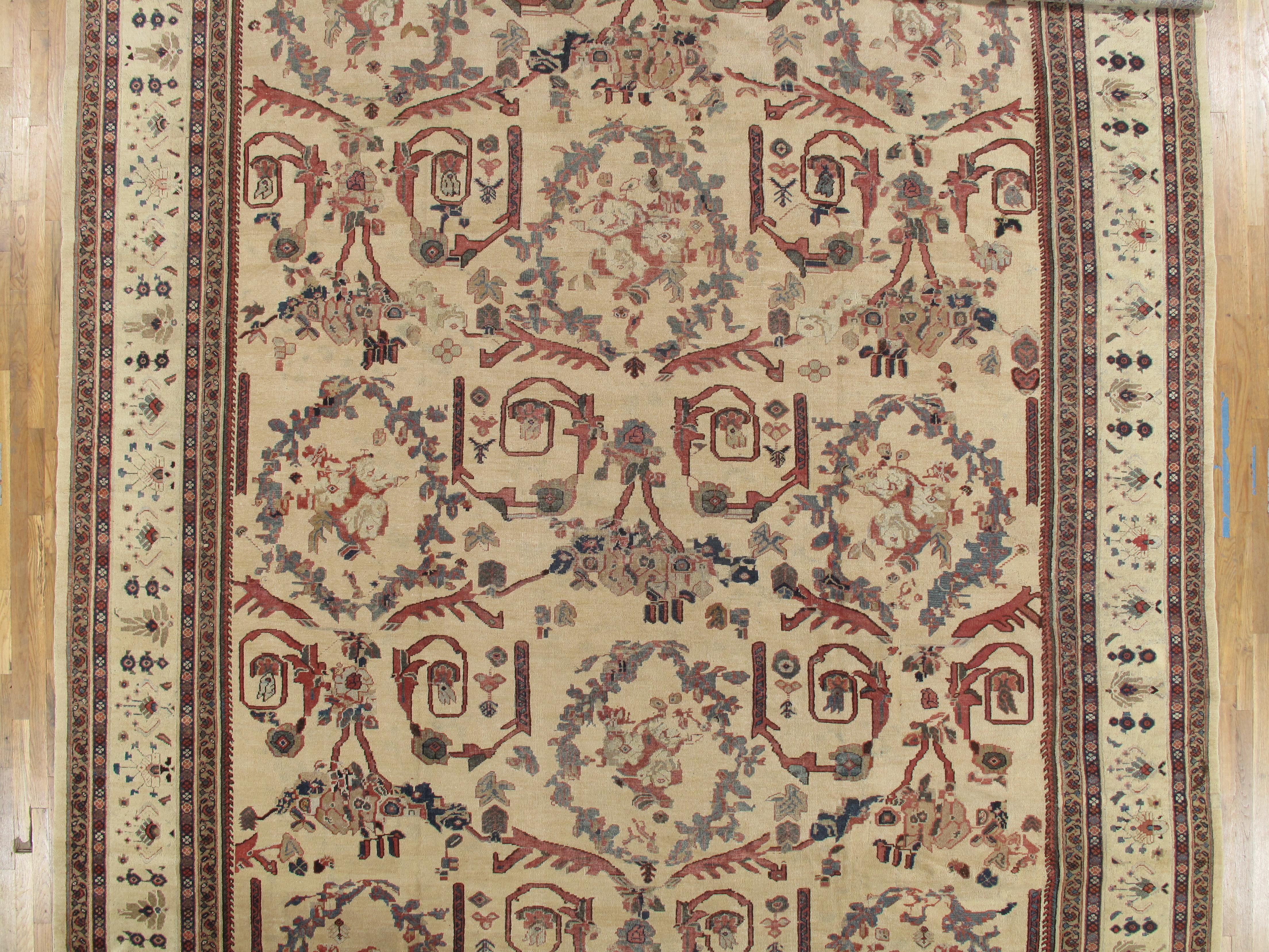 Antiker persischer Sultanabad-Teppich, handgefertigter orientalischer Teppich, Elfenbein, Gold, Grünblau, Grünblau im Angebot 6