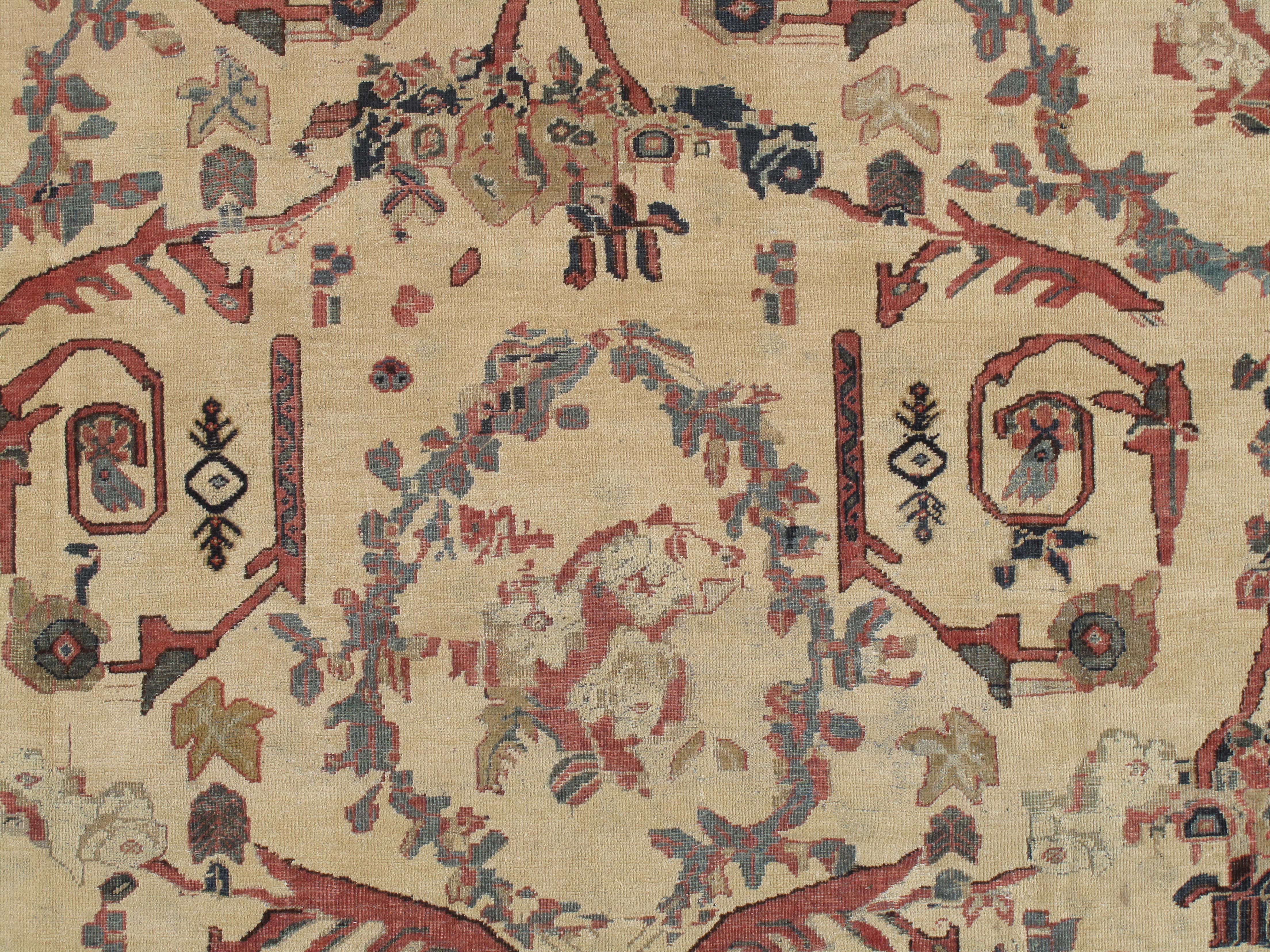 Antiker persischer Sultanabad-Teppich, handgefertigter orientalischer Teppich, Elfenbein, Gold, Grünblau, Grünblau im Angebot 7